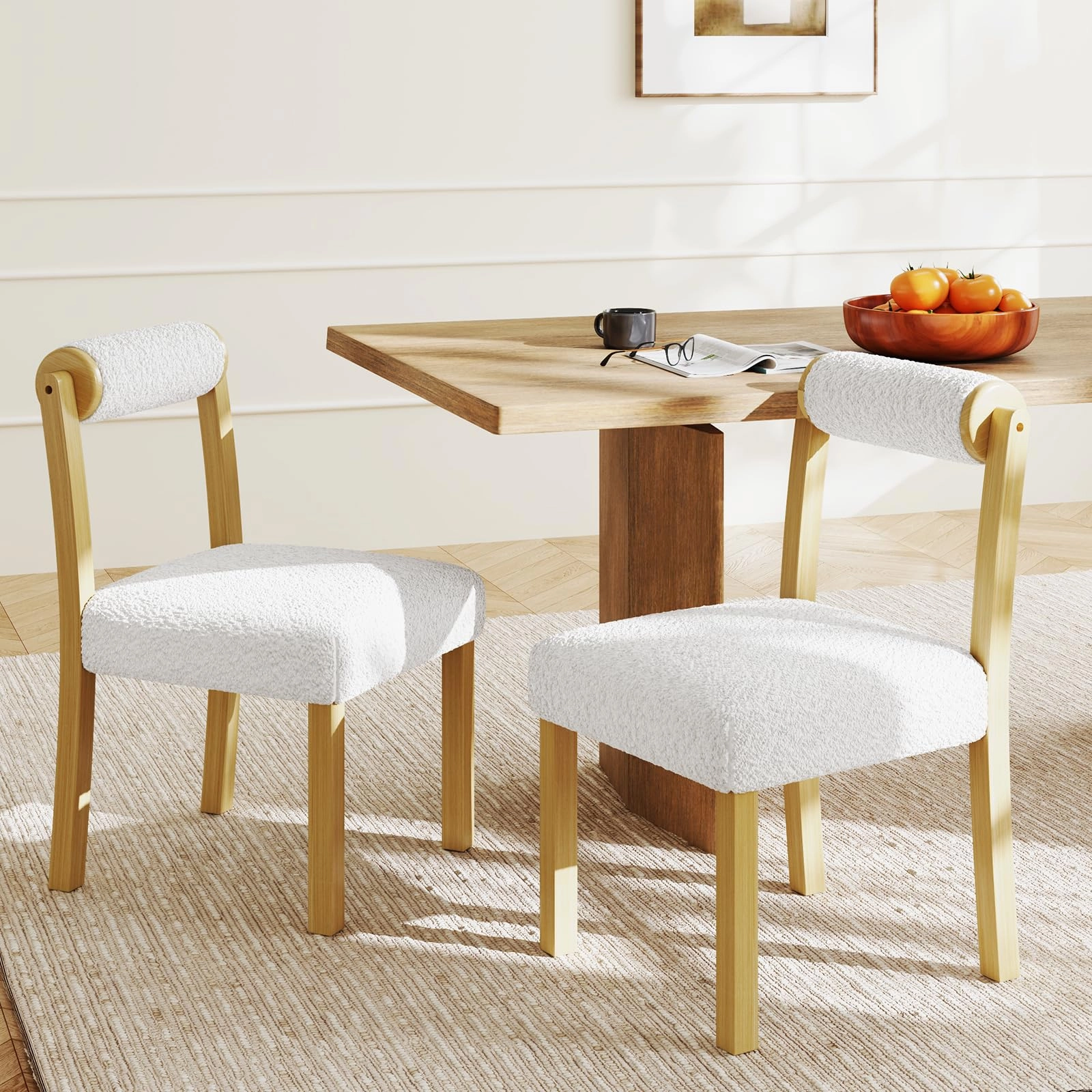 Giantex Wooden Dining Chairs Set of 2/4, Faux Sherpa Upholstered Kitchen Dining Room Chairs w/Rubber Wood Frame