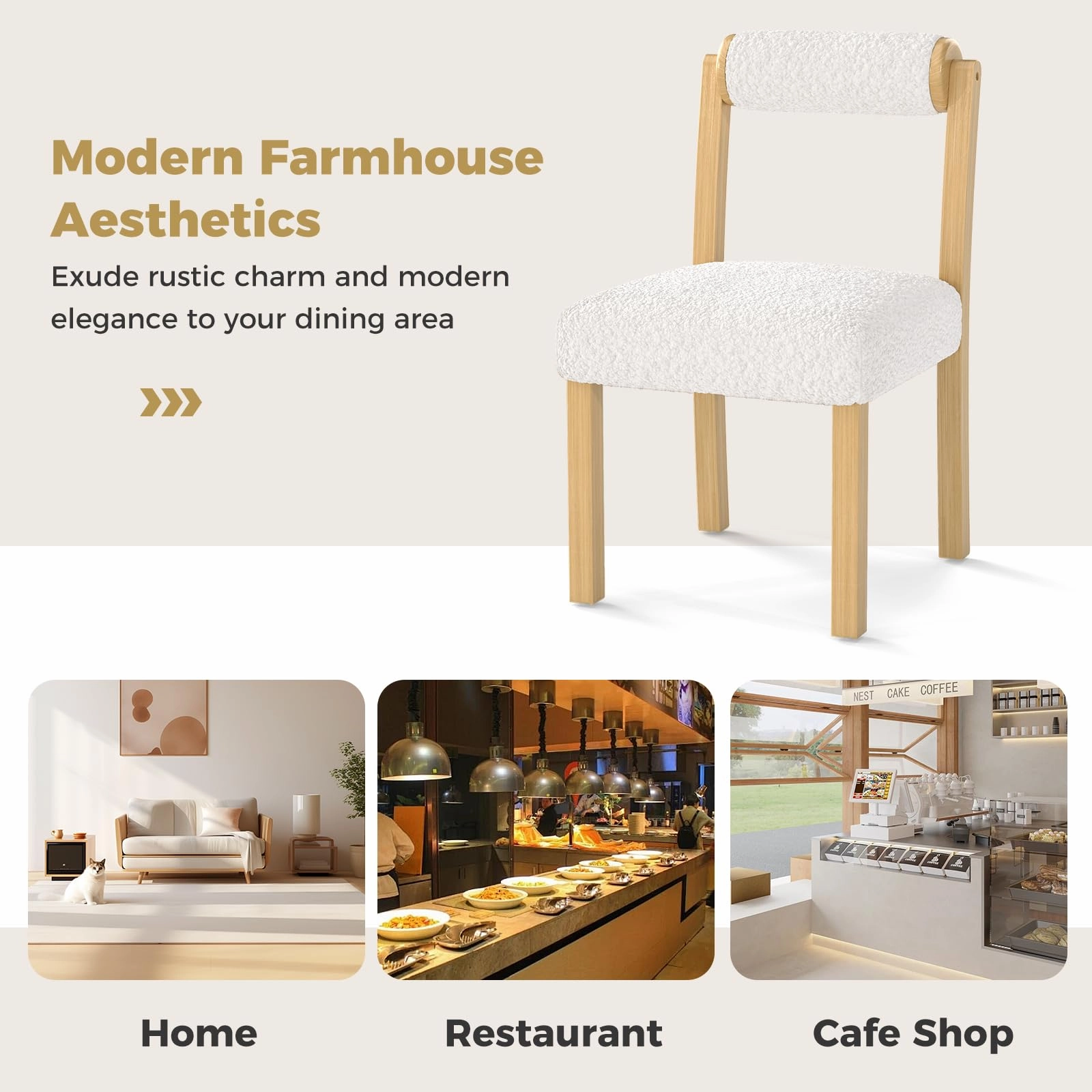Giantex Wooden Dining Chairs Set of 2/4, Faux Sherpa Upholstered Kitchen Dining Room Chairs w/Rubber Wood Frame