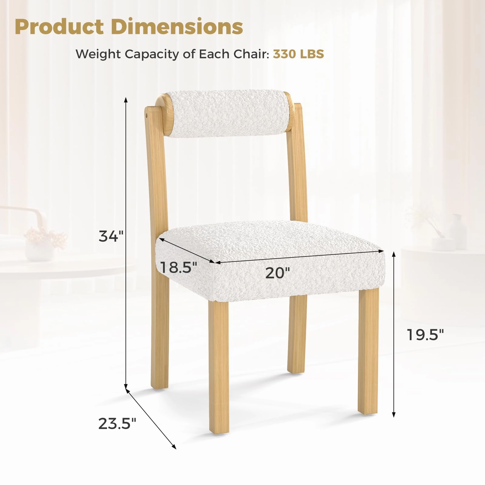 Giantex Wooden Dining Chairs Set of 2/4, Faux Sherpa Upholstered Kitchen Dining Room Chairs w/Rubber Wood Frame