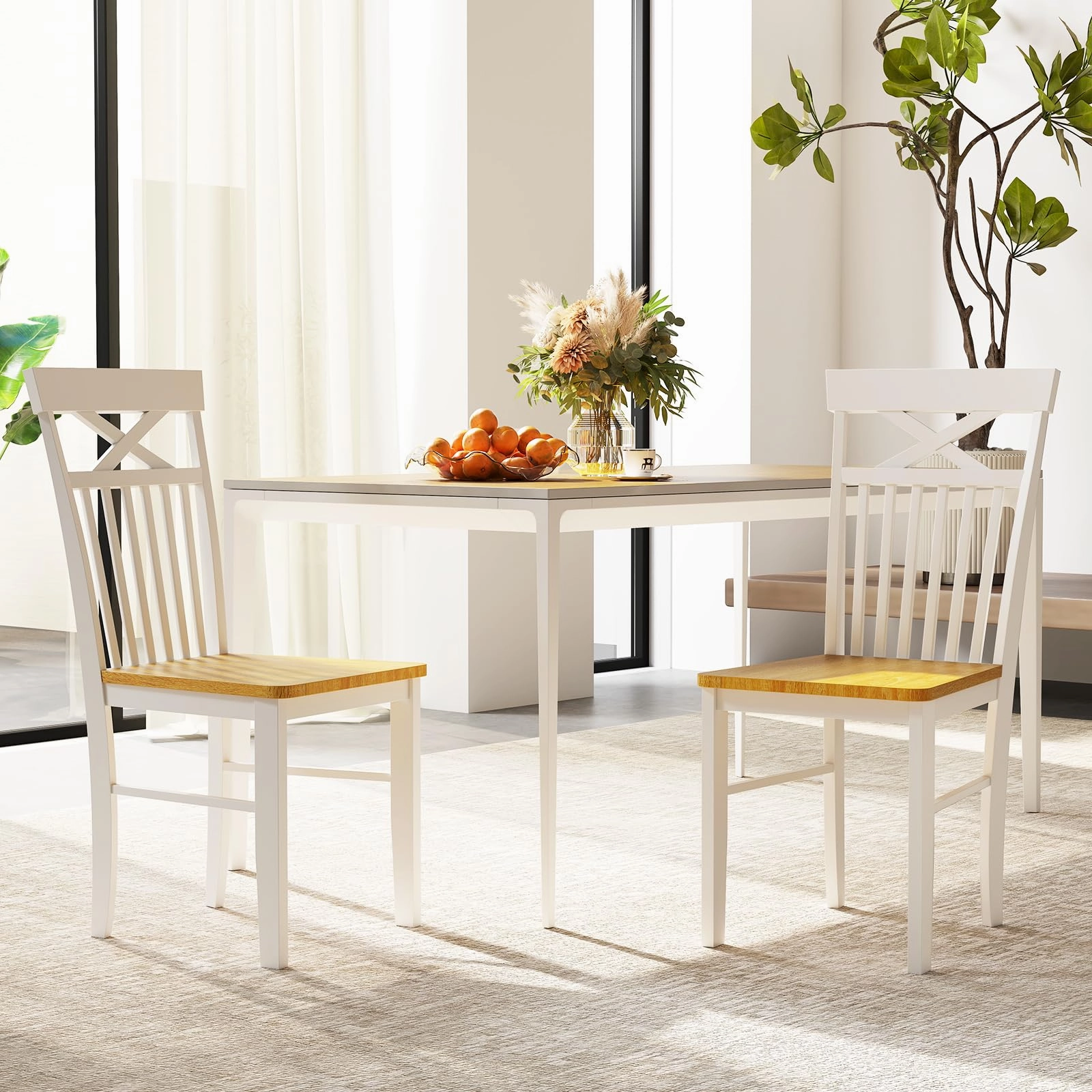Giantex Wooden Dining Chairs Set of 2/4, Kitchen Chairs w/Rubber Wood Frame, High & Curved Slatted Backrest, Modern Armless Chairs