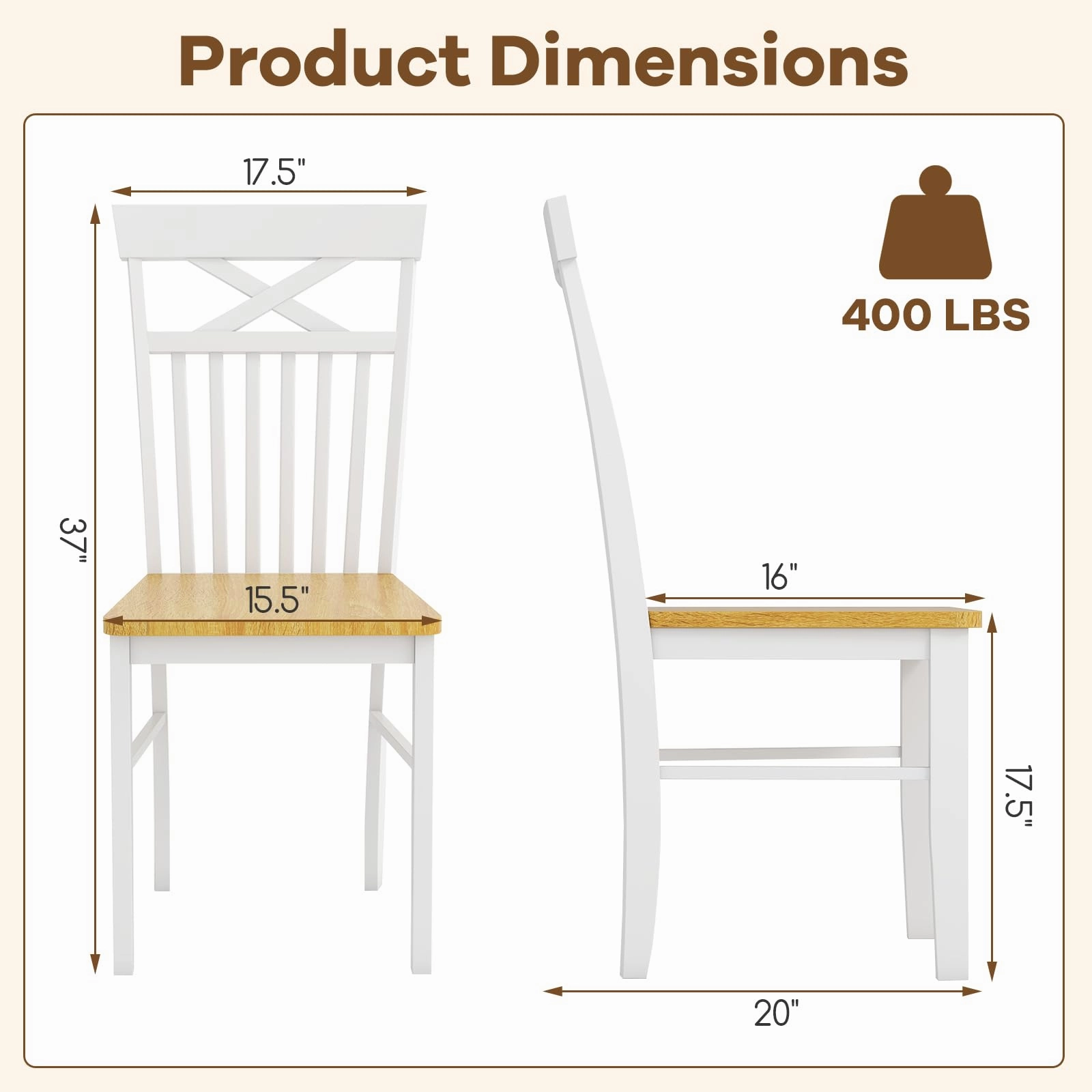 Giantex Wooden Dining Chairs Set of 2/4, Kitchen Chairs w/Rubber Wood Frame, High & Curved Slatted Backrest, Modern Armless Chairs