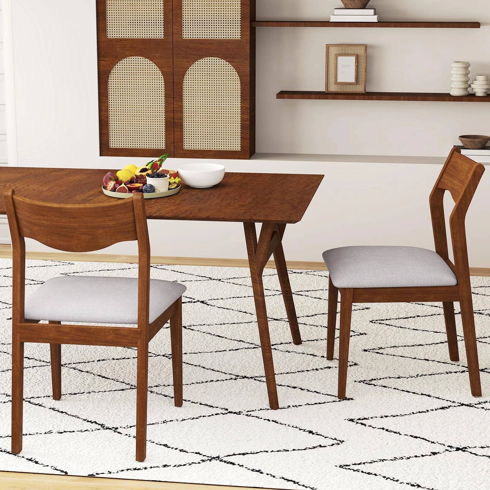 Giantex Wooden Dining Chairs Set of 2/4, Linen Fabric Upholstered Kitchen Chairs w/Rubber Wood Frame