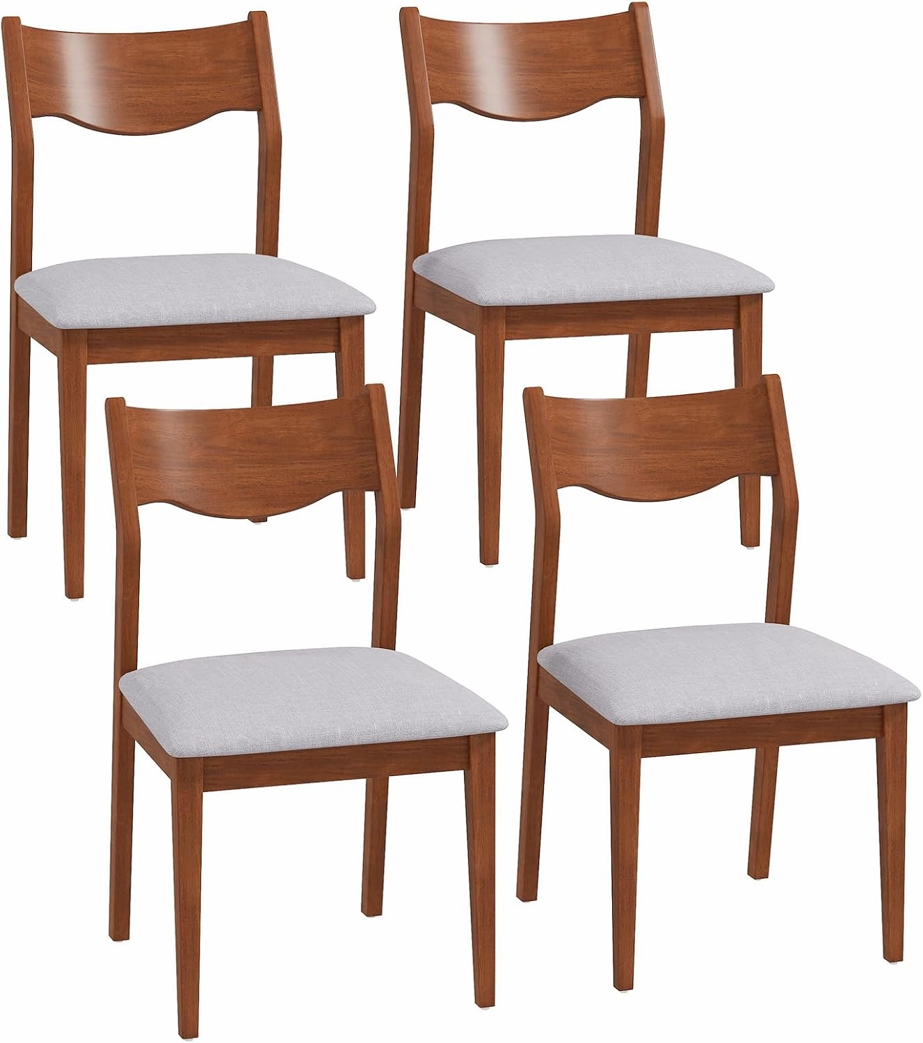 Giantex Wooden Dining Chairs Set of 2/4, Linen Fabric Upholstered Kitchen Chairs w/Rubber Wood Frame