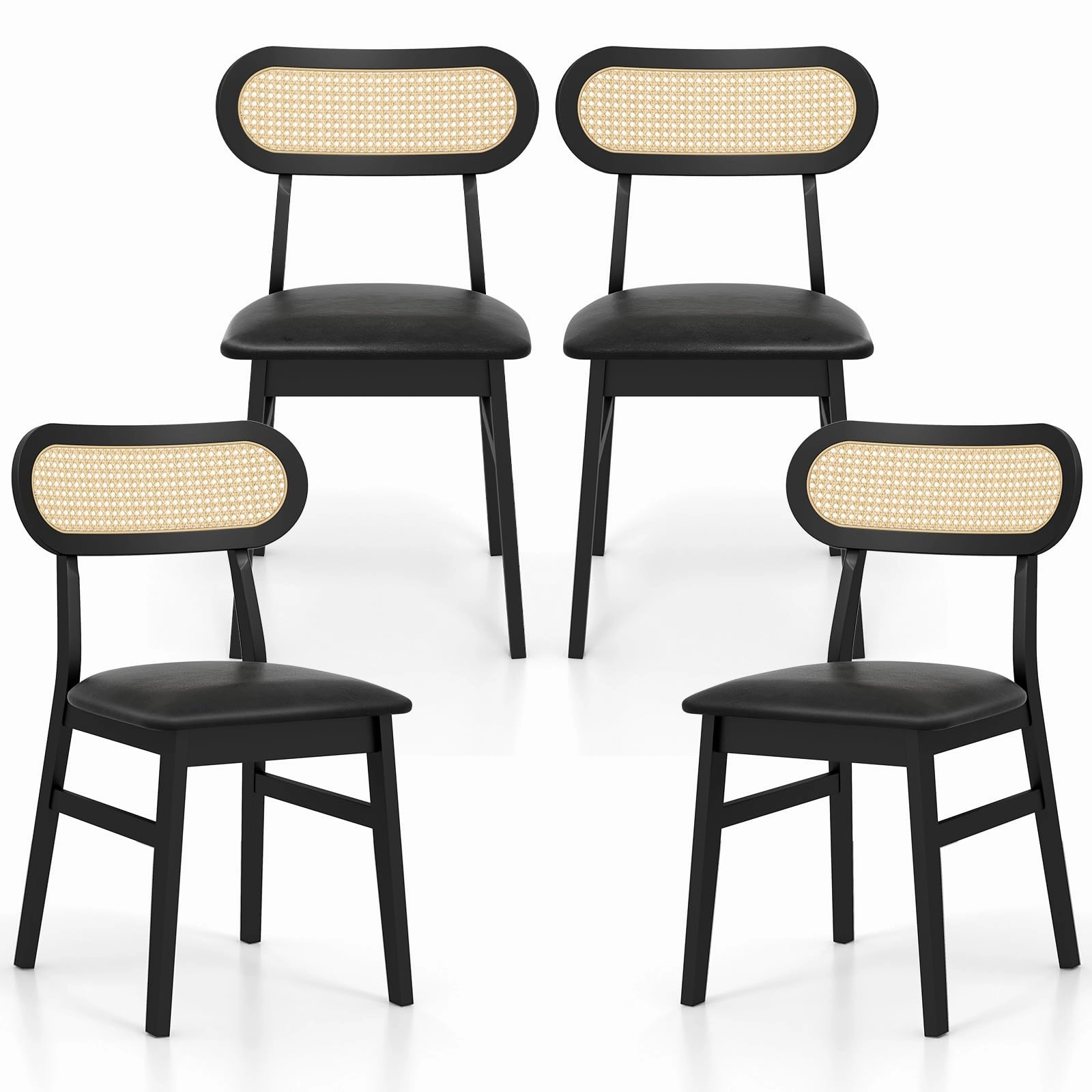Giantex Wooden Dining Chairs Set of 2/4, PU Leather Upholstered Kitchen Chairs w/Breathable Mesh Cane Backrest kitchen towel, placemats