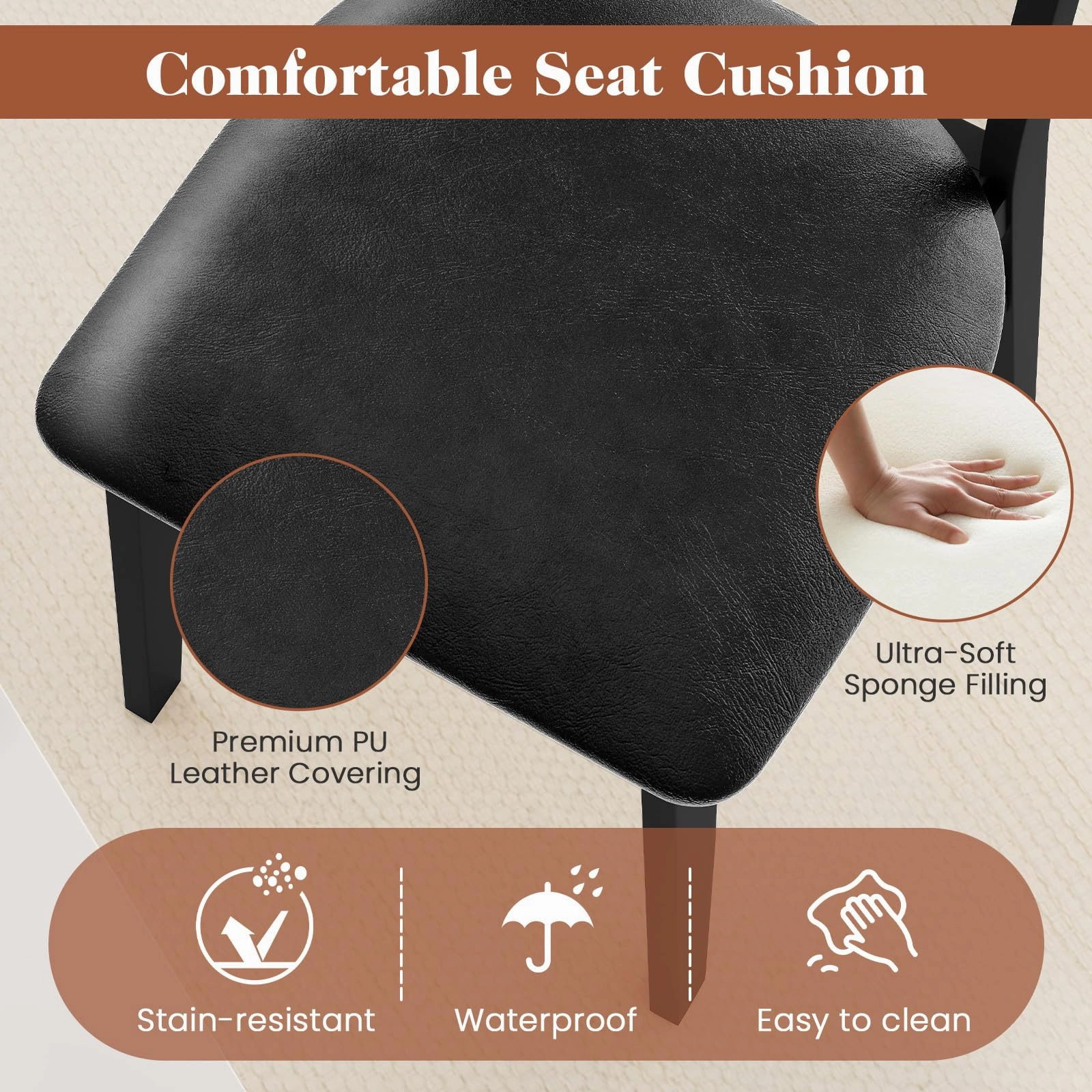 Giantex Wooden Dining Chairs Set of 2/4, PU Leather Upholstered Kitchen Chairs w/Breathable Mesh Cane Backrest