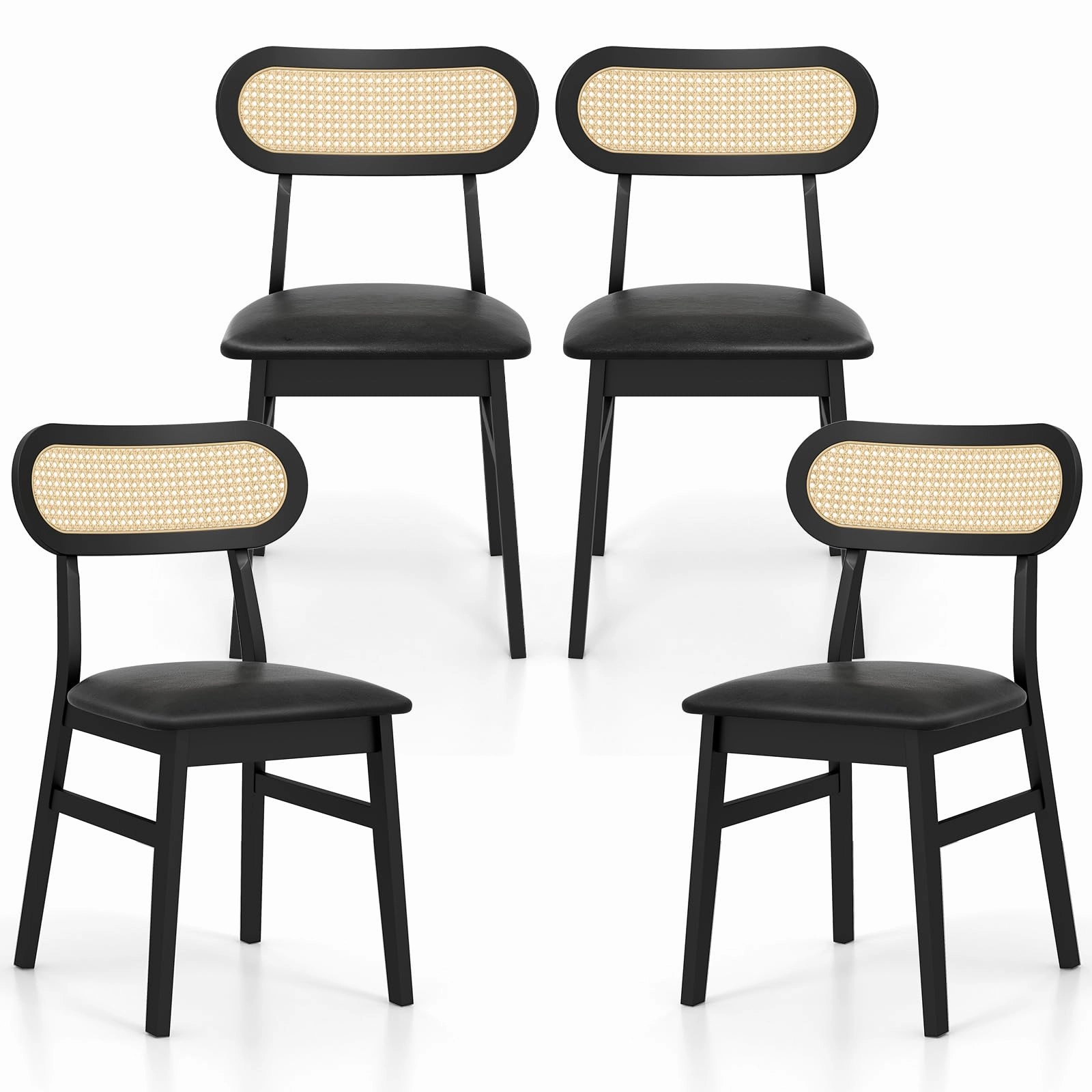Giantex Wooden Dining Chairs Set of 2/4, PU Leather Upholstered Kitchen Chairs w/Breathable Mesh Cane Backrest