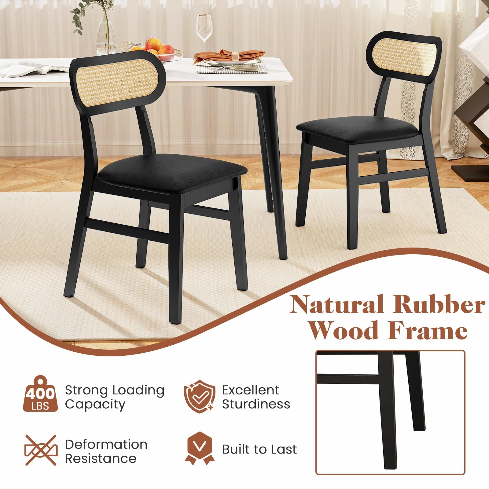 Giantex Wooden Dining Chairs Set of 2/4, PU Leather Upholstered Kitchen Chairs w/Breathable Mesh Cane Backrest