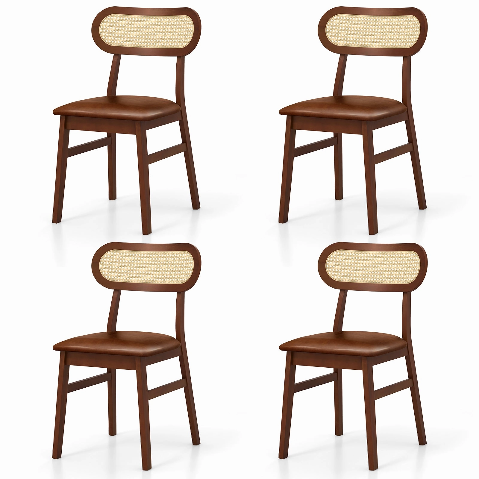 Giantex Wooden Dining Chairs Set of 2/4, PU Leather Upholstered Kitchen Chairs w/Breathable Mesh Cane Backrest