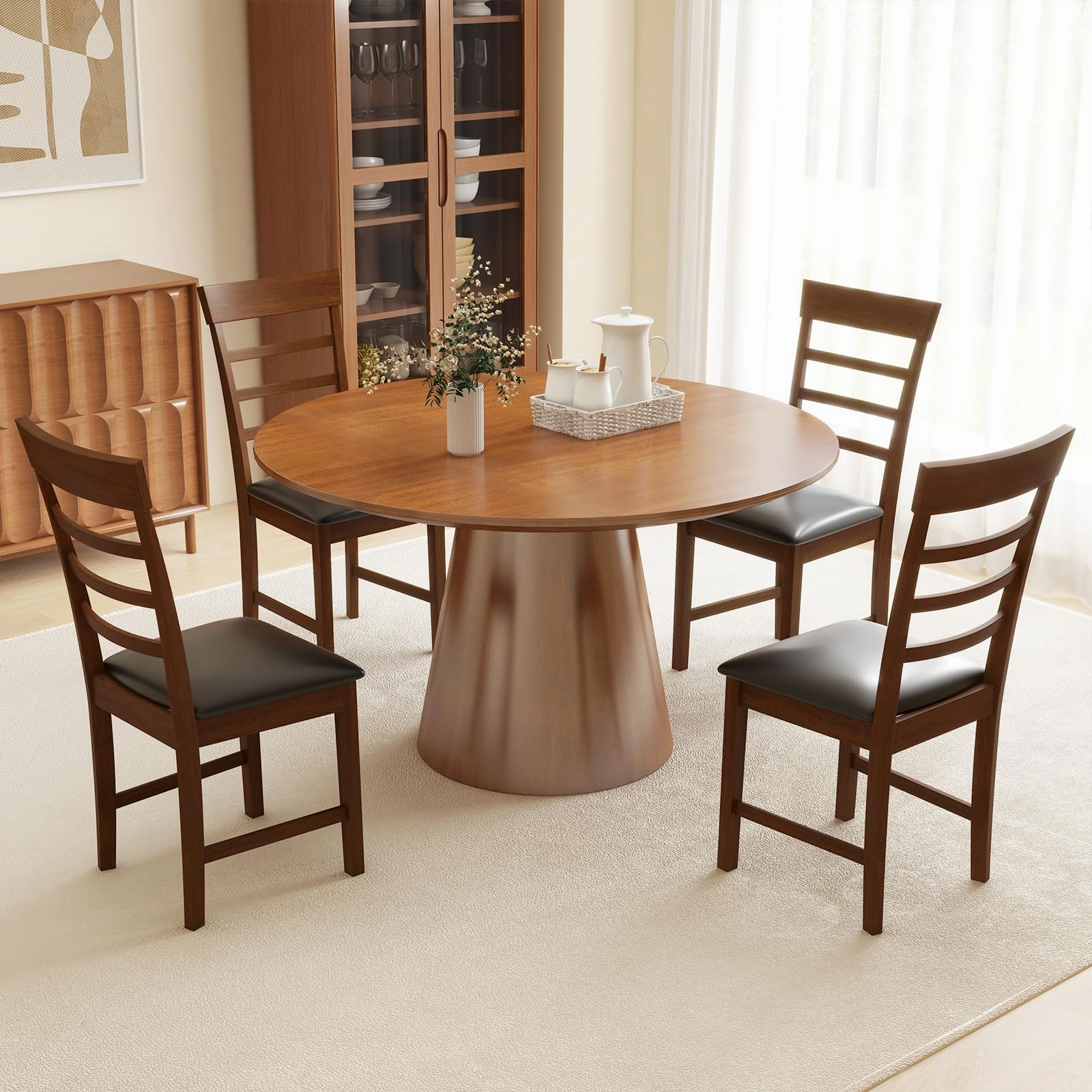 Giantex Wooden Dining Chairs Set of 2/4, PU Leather Upholstered Kitchen Chairs w/Rubber Wood Frame