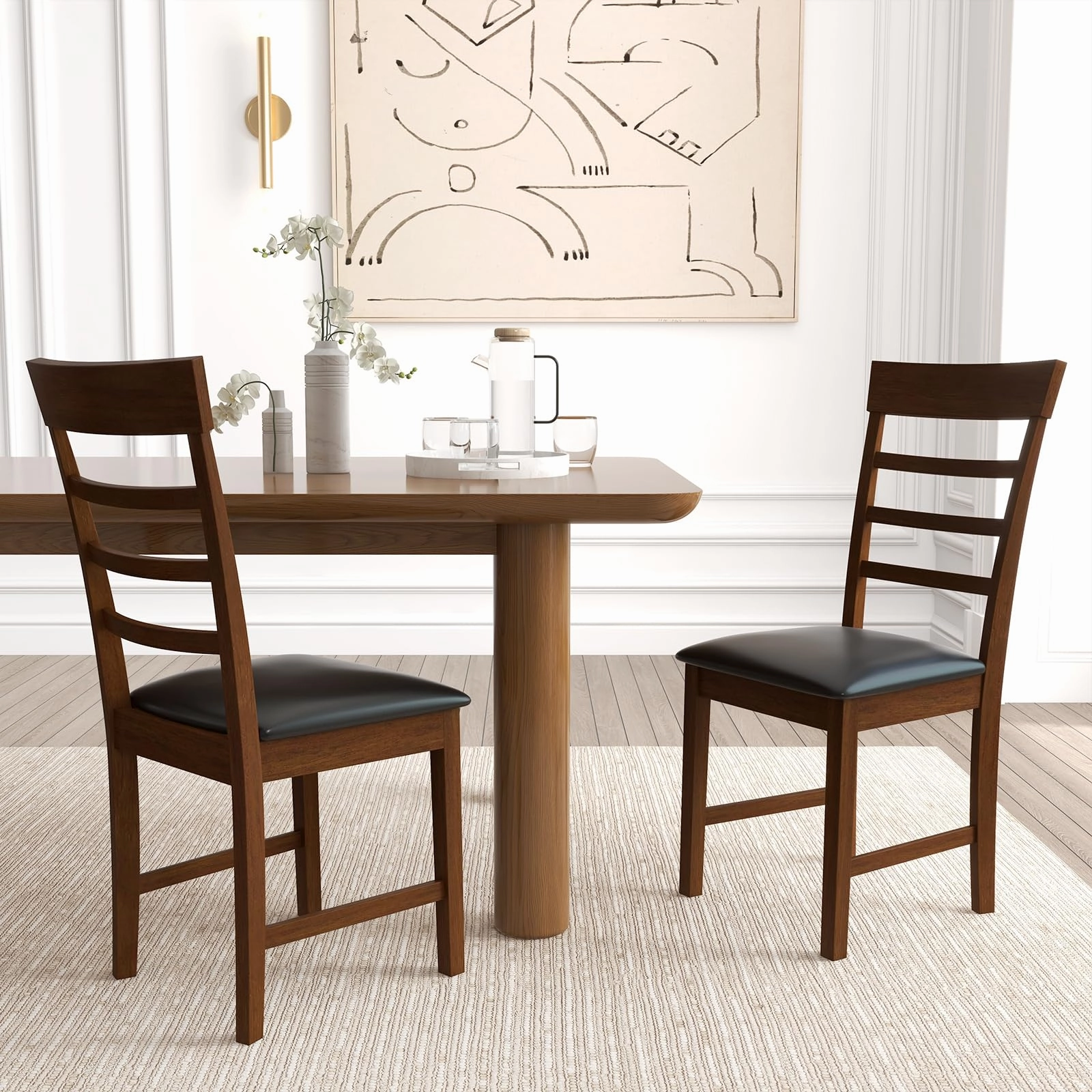 Giantex Wooden Dining Chairs Set of 2/4, PU Leather Upholstered Kitchen Chairs w/Rubber Wood Frame