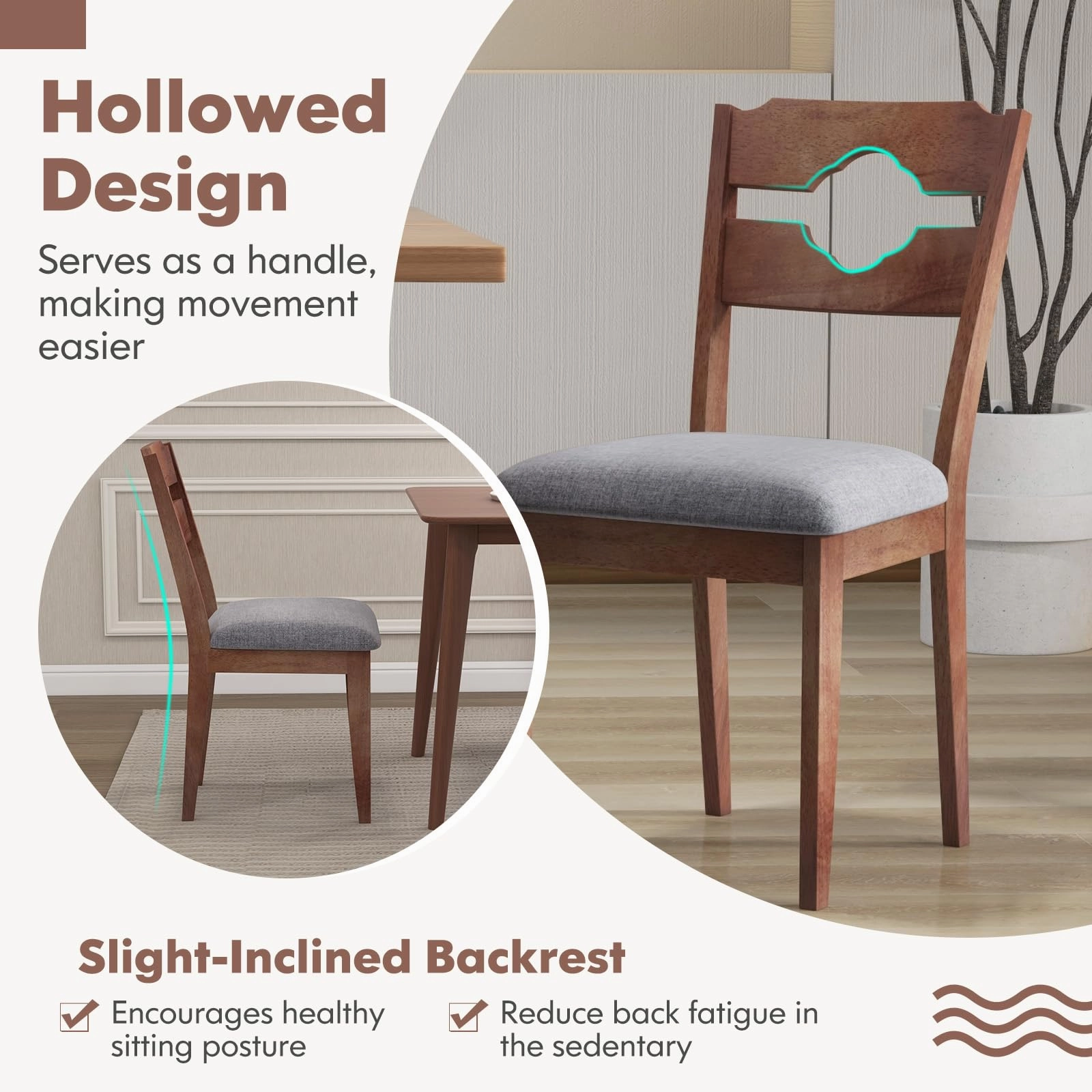 Giantex Wooden Dining Chairs Set of 2/4, Rubber Wood Dinner Chair w/Hollowed Backrest & Padded Seat
