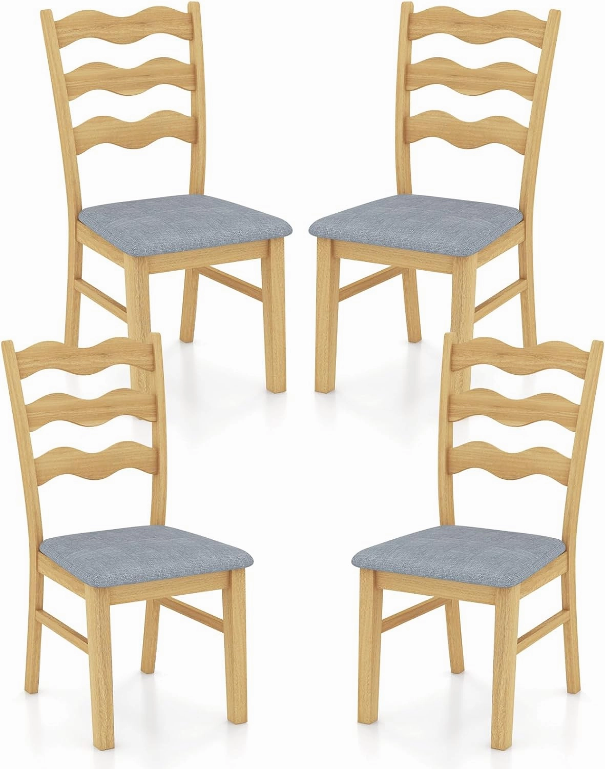 Giantex Wooden Dining Chairs Set of 2/4, Rubber Wood Kitchen Chair with Padded Seat & Hollowed Backrest