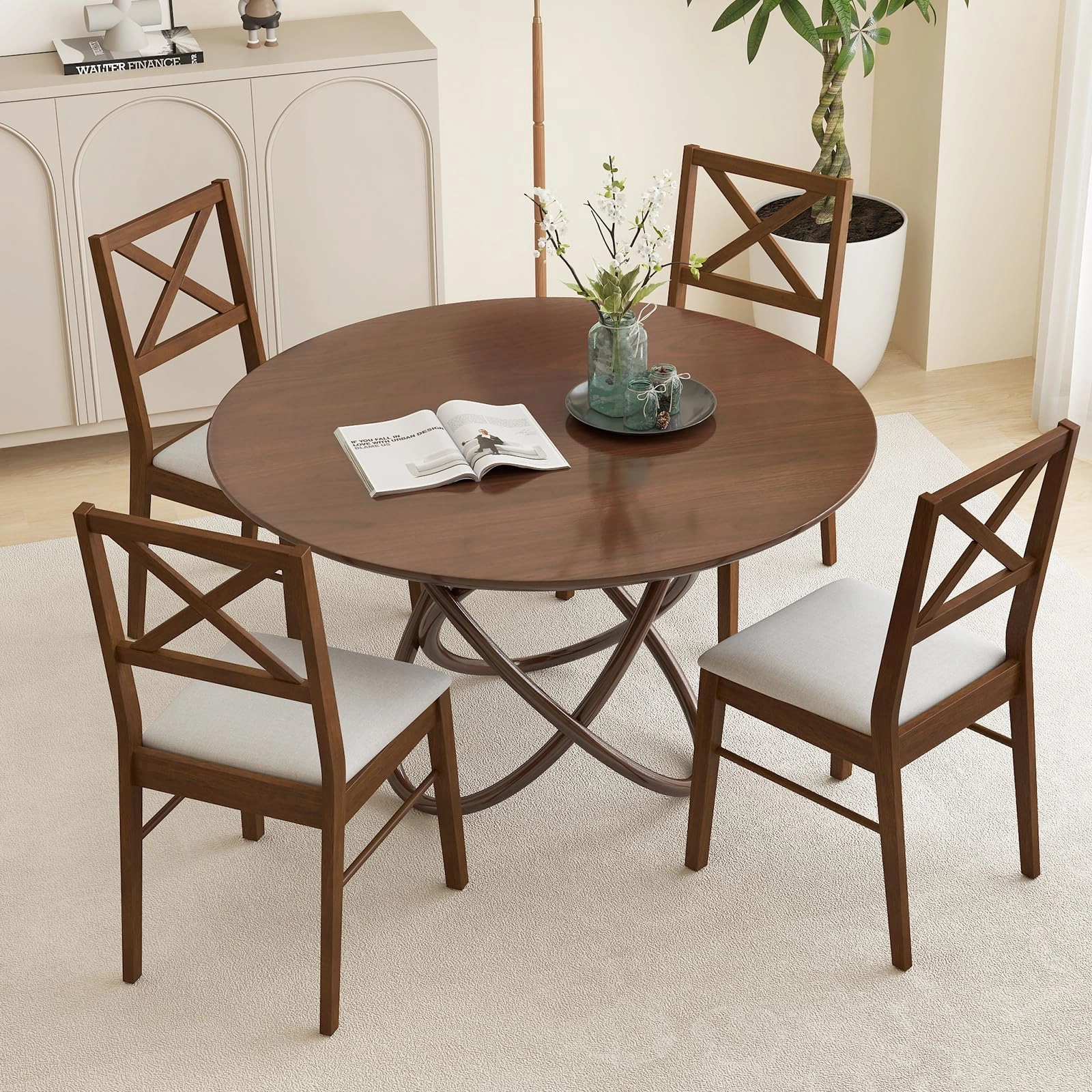 Giantex Wooden Dining Chairs Set of 2/4, Upholstered Kitchen Chairs w/Cross Back & Padded Seat