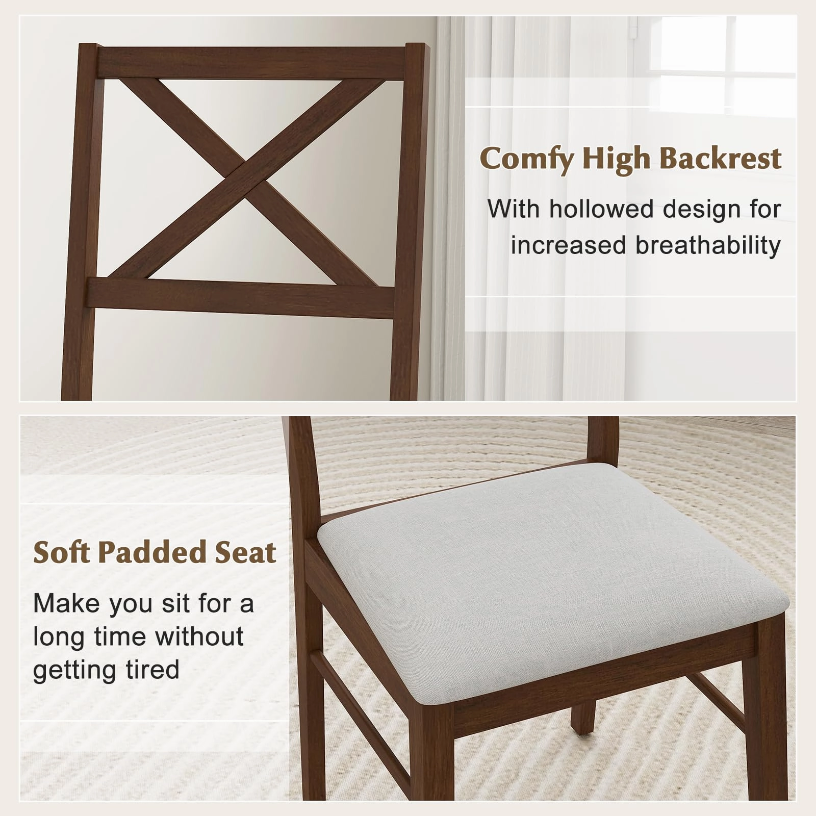 Giantex Wooden Dining Chairs Set of 2/4, Upholstered Kitchen Chairs w/Cross Back & Padded Seat