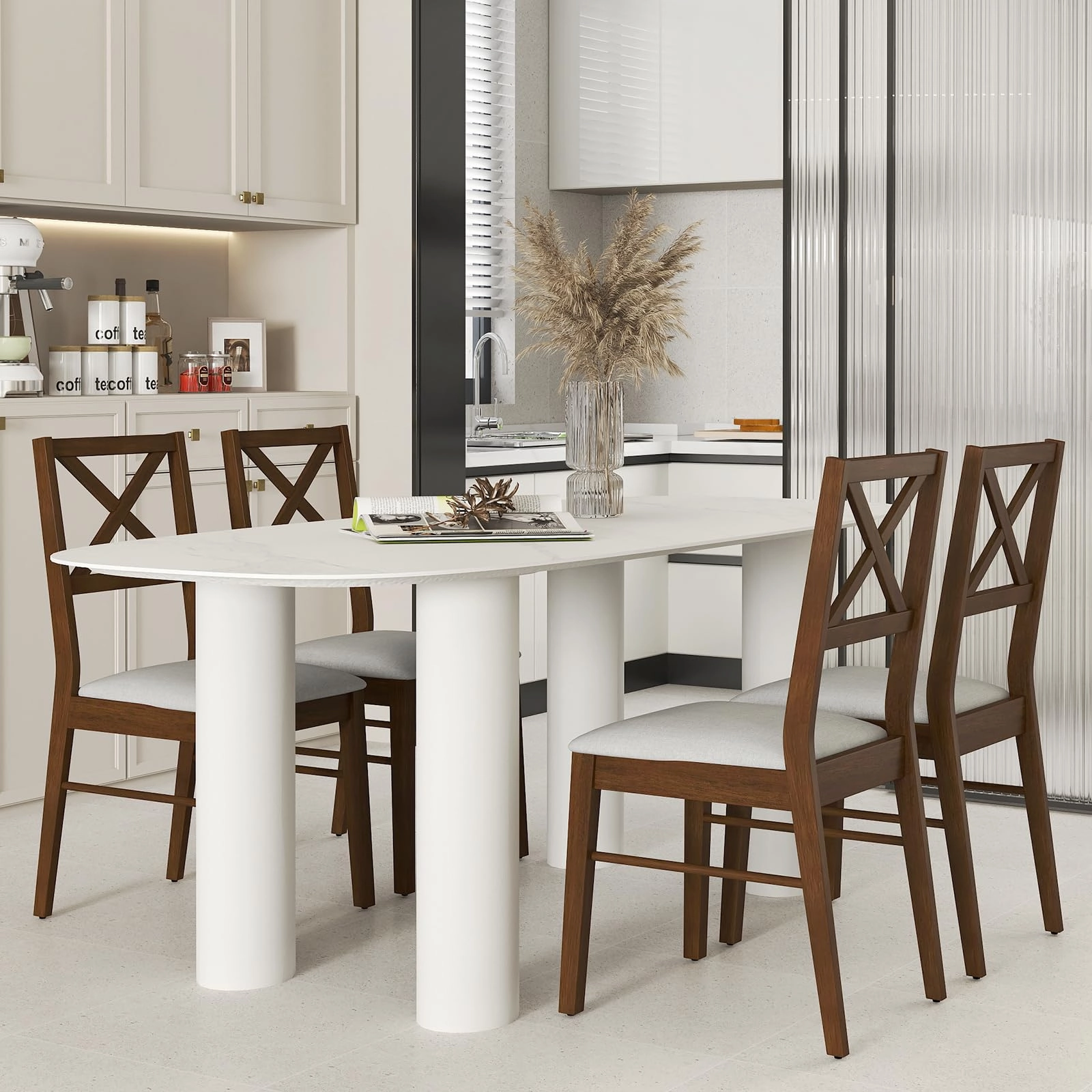 Giantex Wooden Dining Chairs Set of 2/4, Upholstered Kitchen Chairs w/Cross Back & Padded Seat