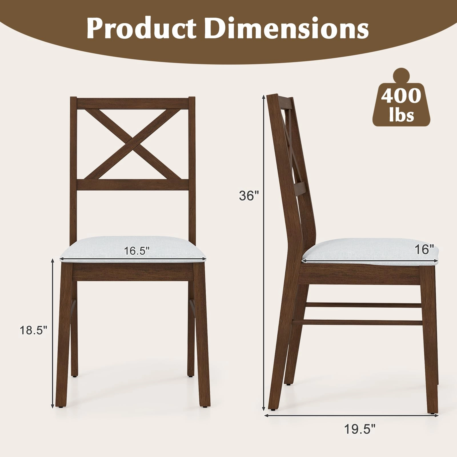 Giantex Wooden Dining Chairs Set of 2/4, Upholstered Kitchen Chairs w/Cross Back & Padded Seat