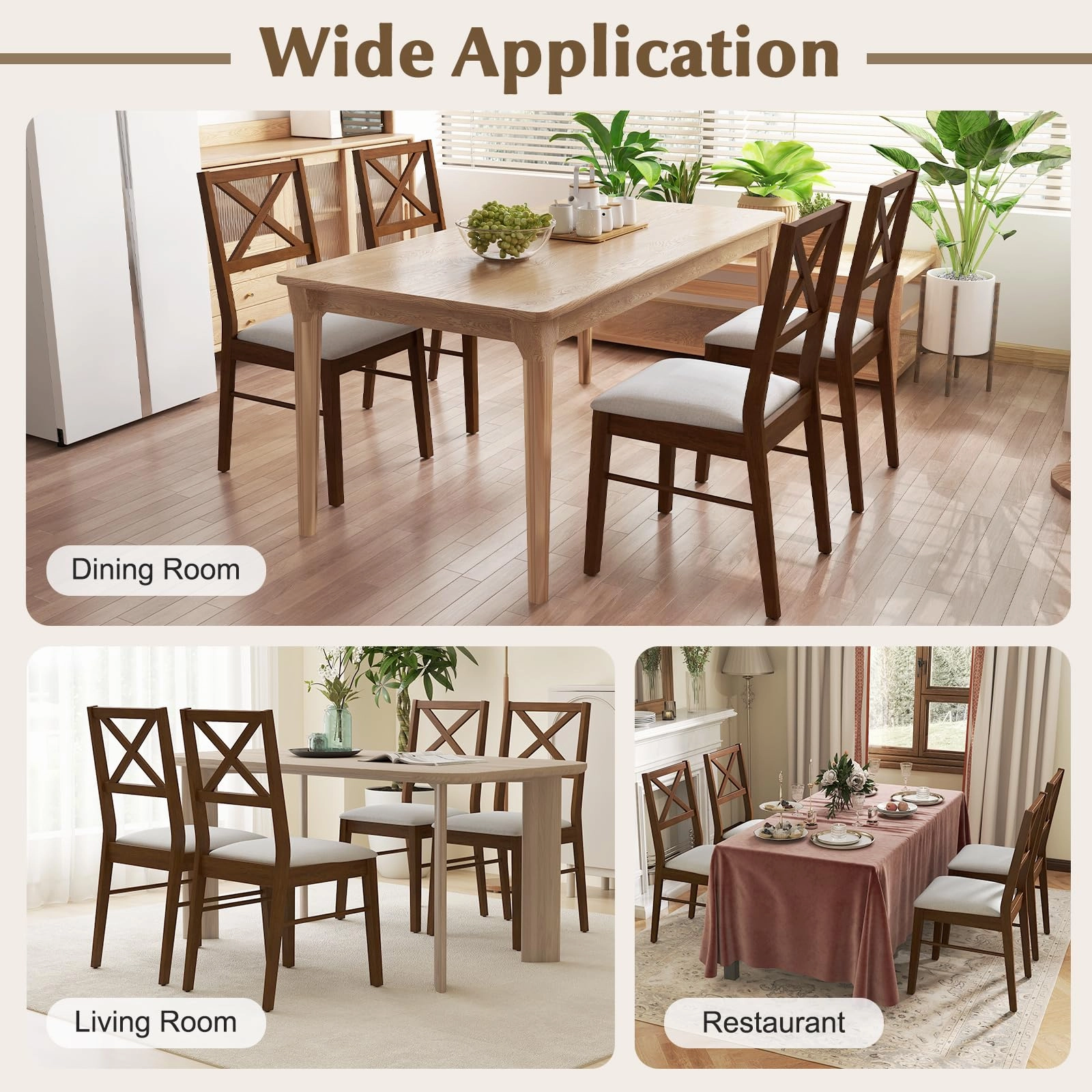 Giantex Wooden Dining Chairs Set of 2/4, Upholstered Kitchen Chairs w/Cross Back & Padded Seat