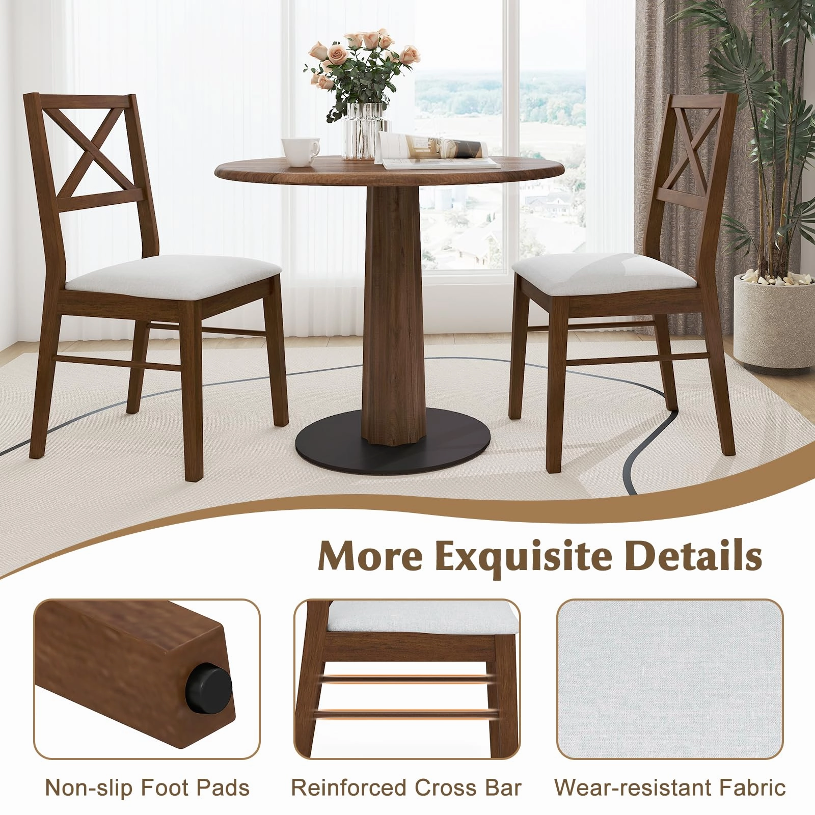 Giantex Wooden Dining Chairs Set of 2/4, Upholstered Kitchen Chairs w/Cross Back & Padded Seat