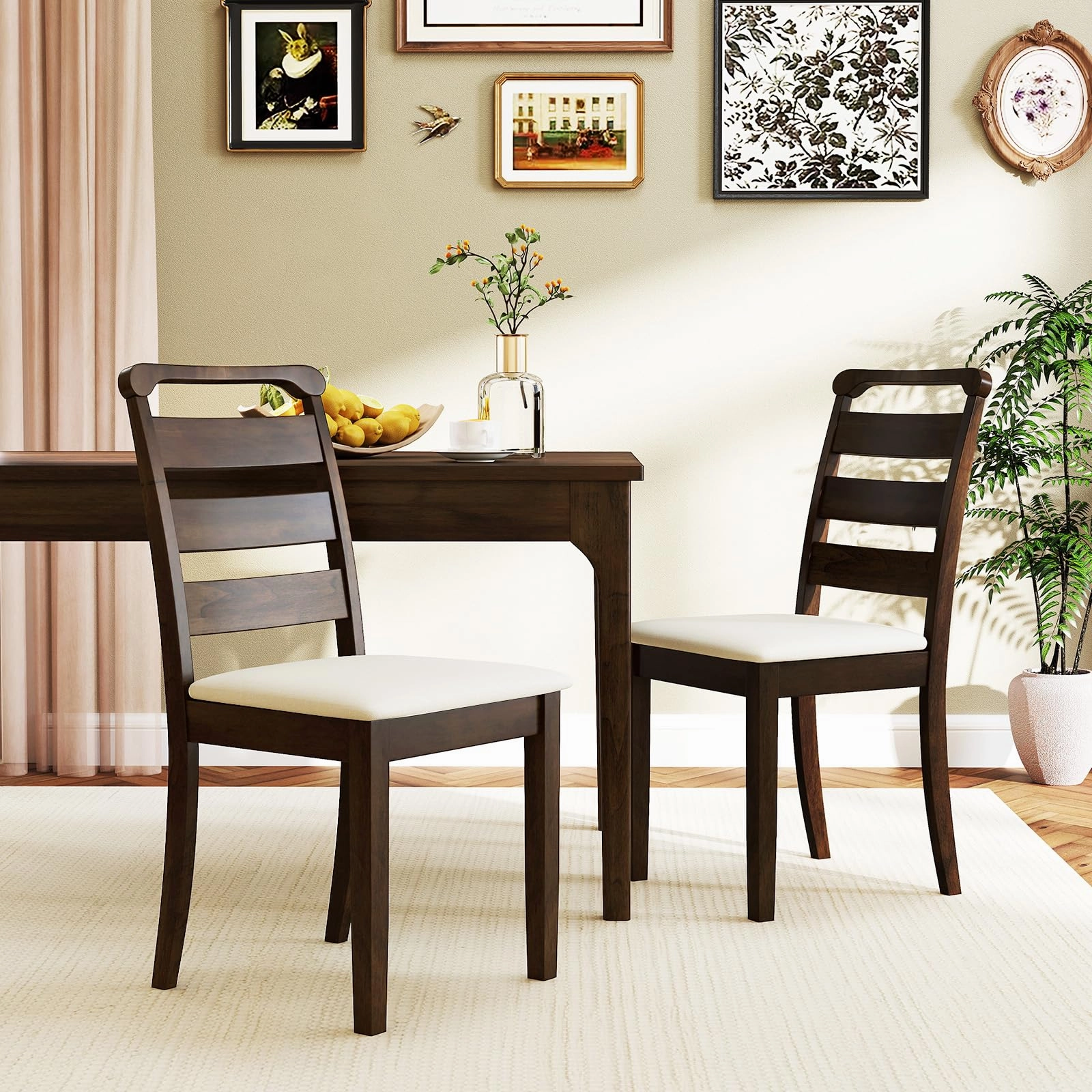 Giantex Wooden Dining Chairs Set of 2/4, Upholstered Kitchen Chairs w/Rubber Wood Frame, Padded Seat