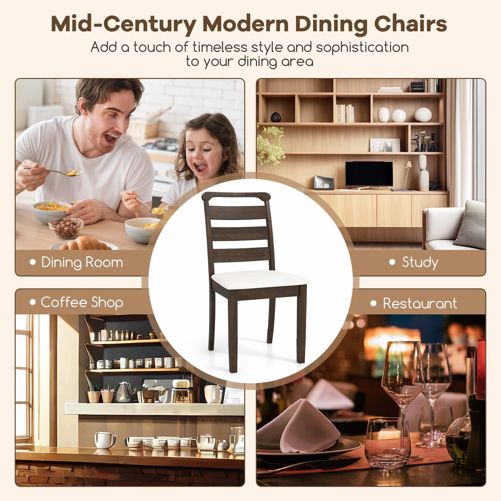 Giantex Wooden Dining Chairs Set of 2/4, Upholstered Kitchen Chairs w/Rubber Wood Frame, Padded Seat