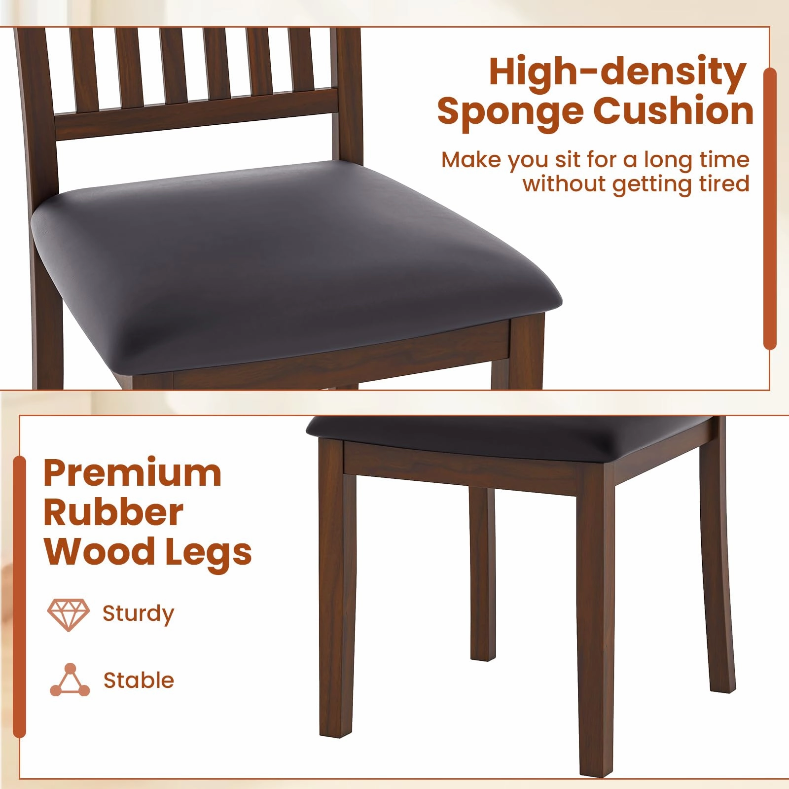 Giantex Wooden Dining Chairs Set, Upholstered Kitchen Chairs w/Slat Back, Wear-Resistant PVC Leather