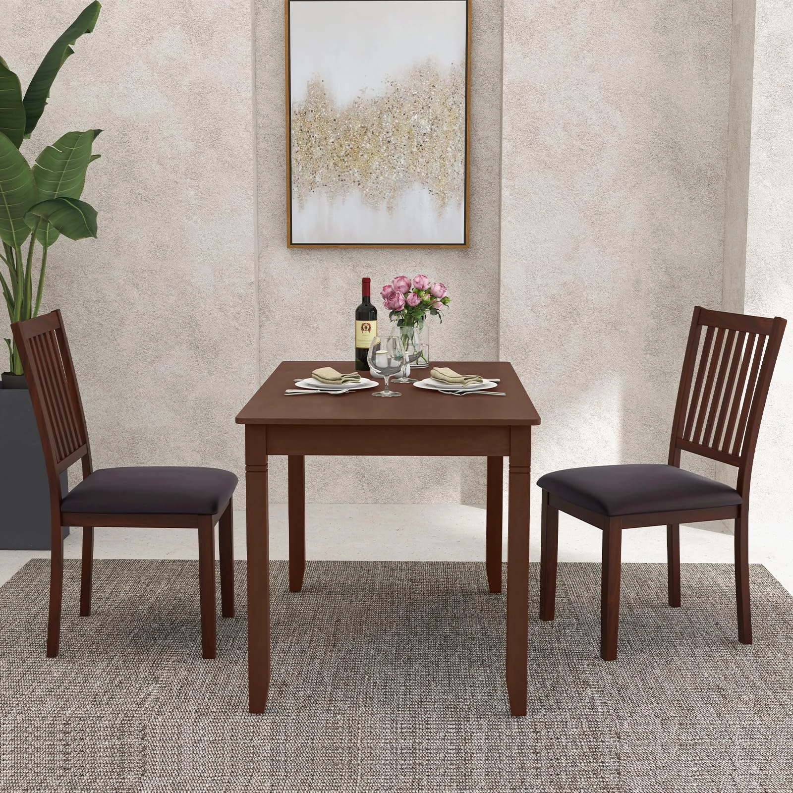 Giantex Wooden Dining Chairs Set, Upholstered Kitchen Chairs w/Slat Back, Wear-Resistant PVC Leather
