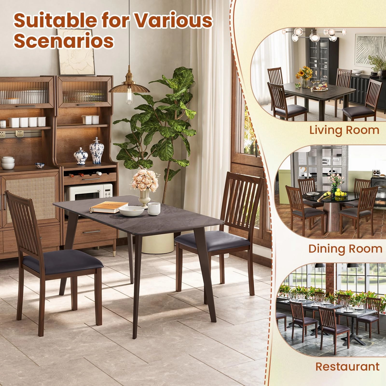 Giantex Wooden Dining Chairs Set, Upholstered Kitchen Chairs w/Slat Back, Wear-Resistant PVC Leather