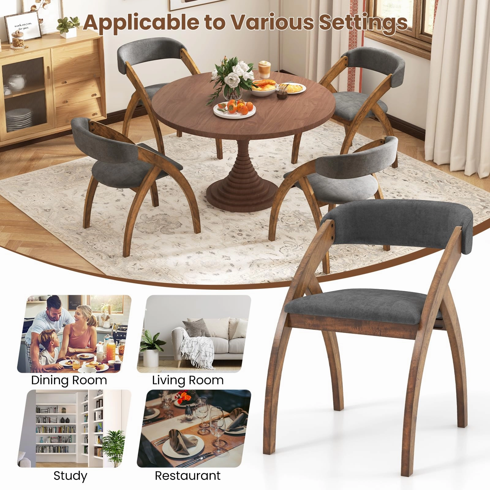 Giantex Wooden Dining Chairs, Upholstered Kitchen Chairs w/Arched Rubber Wood Legs