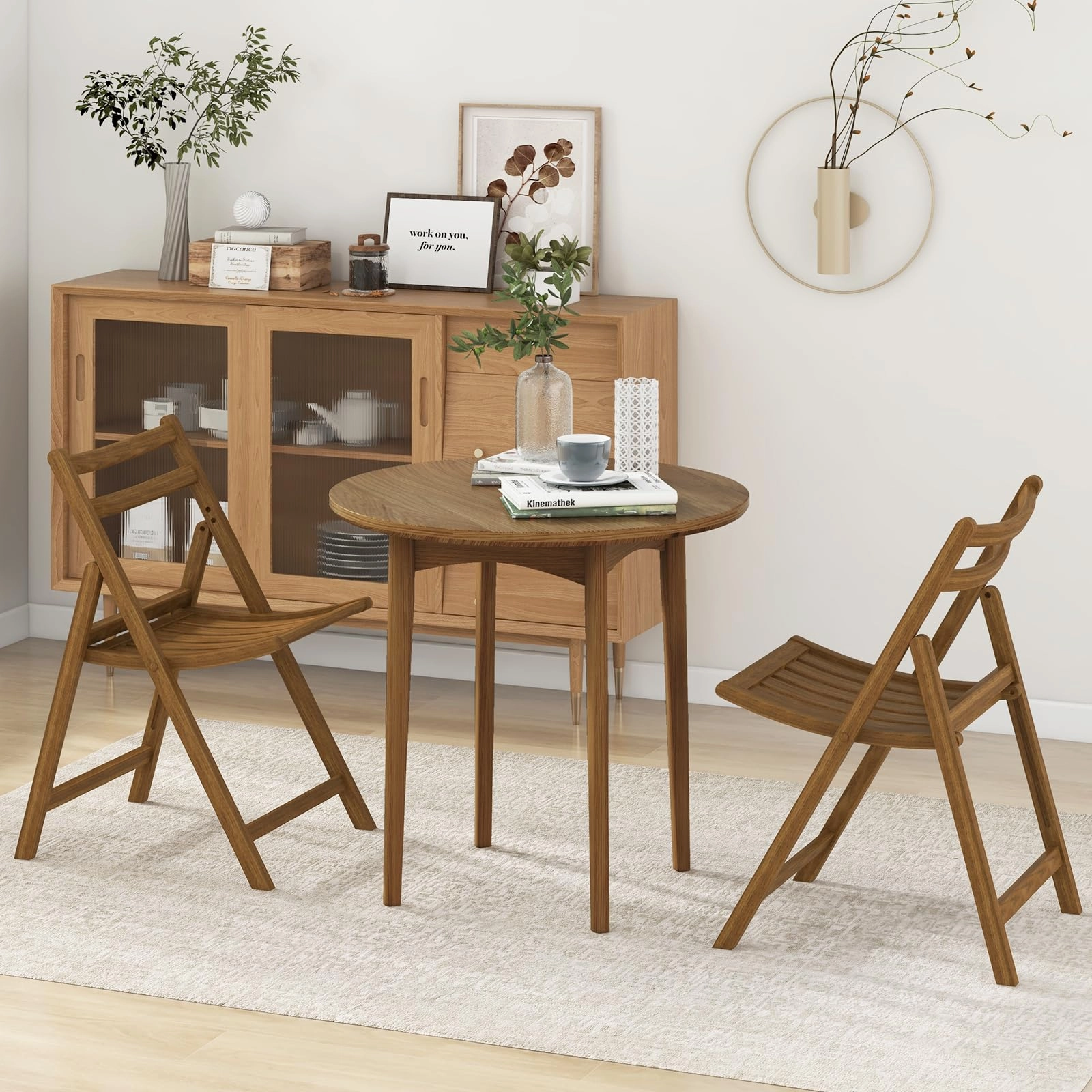 Giantex Wooden Folding Chairs Set, Dining Chairs with Wide Curved Seat