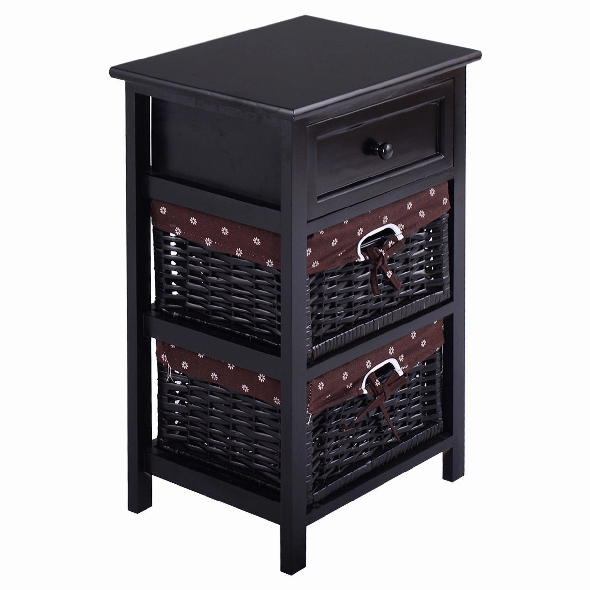 Giantex Wooden Nightstand 3 Tiers W/ 2 Baskets and 1 Drawer Bedside Sofa Storage Organizer office chair, ergonomic chair