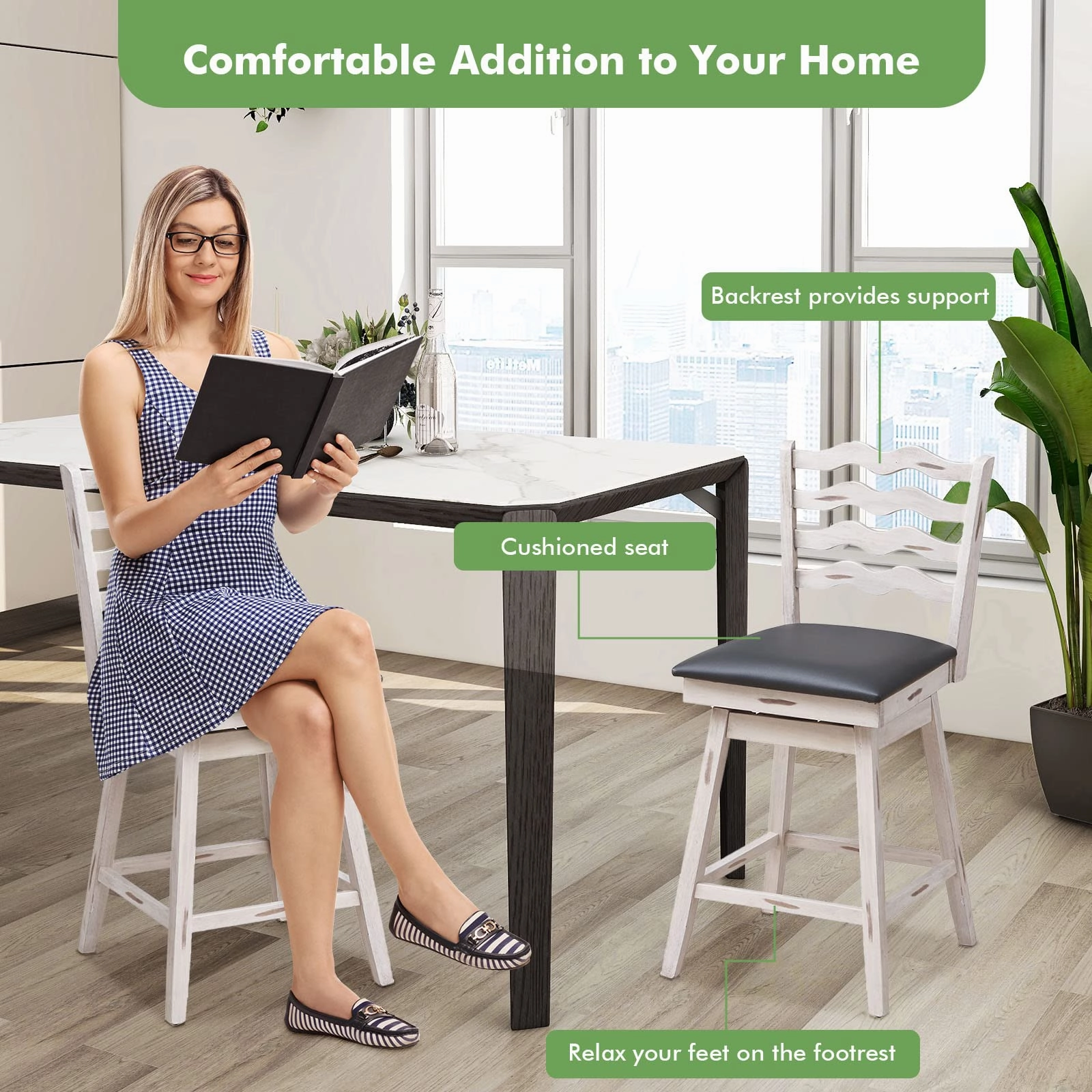 Giantex Wooden Upholstered Barstools for Kitchen Island