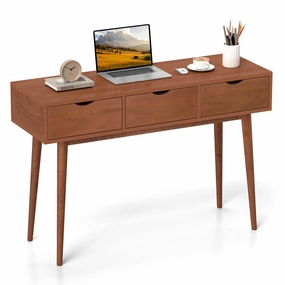 Giantex Writing Desk with 3 Drawers, 48" Computer Desk with Solid Wood Legs, Mid Century Modern Work Table patio decor, garden accessories