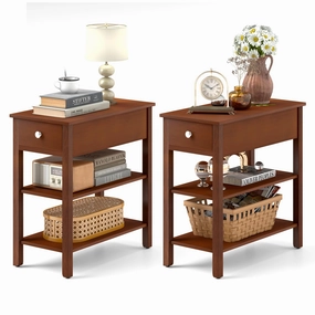 Ginatex Narrow Side Table Set of 2, Small End Tables with Drawer & Open Storage Shelves entry bench, mudroom storage