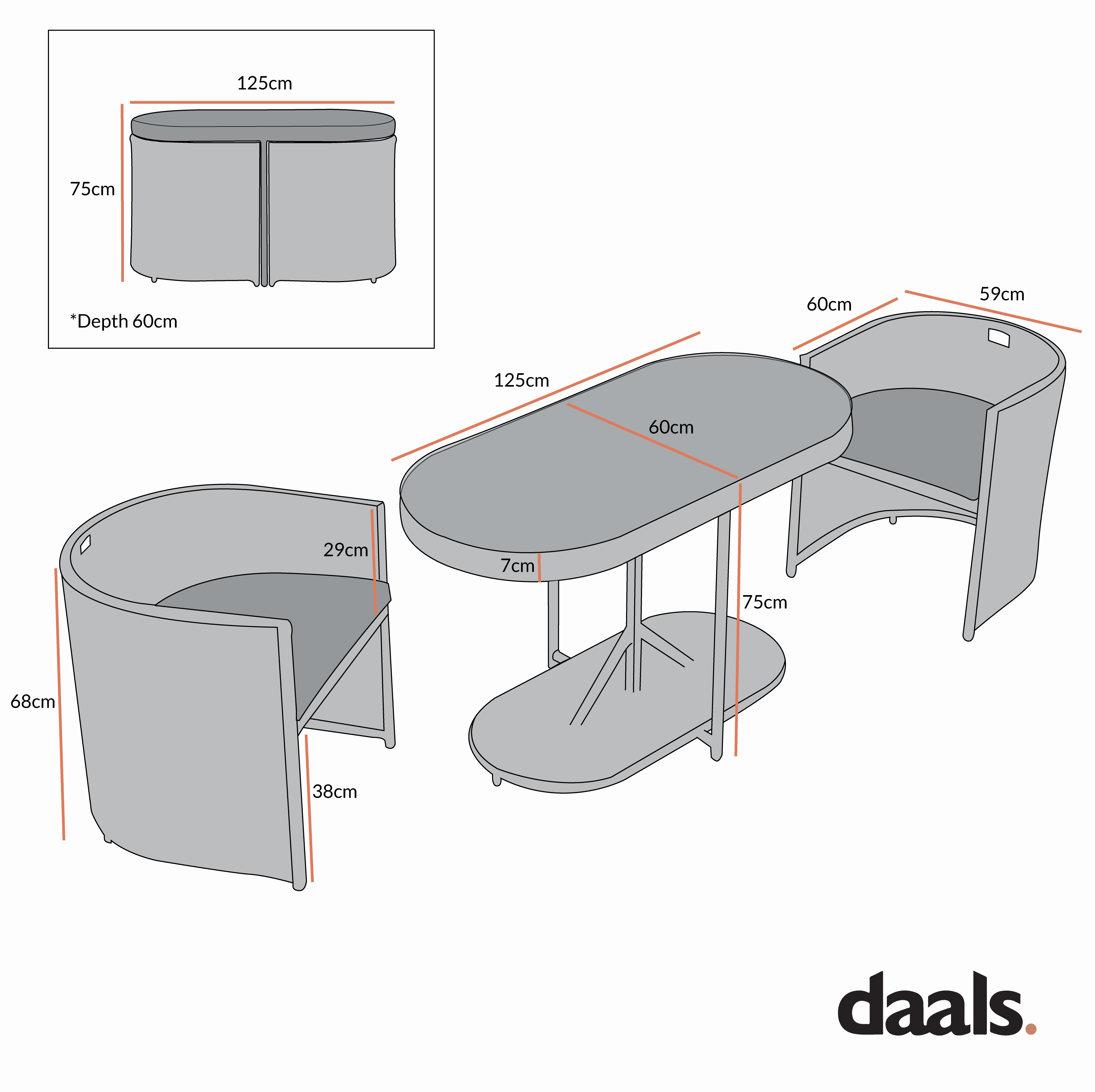 Granchester Rattan Balcony Bistro Set, Grey