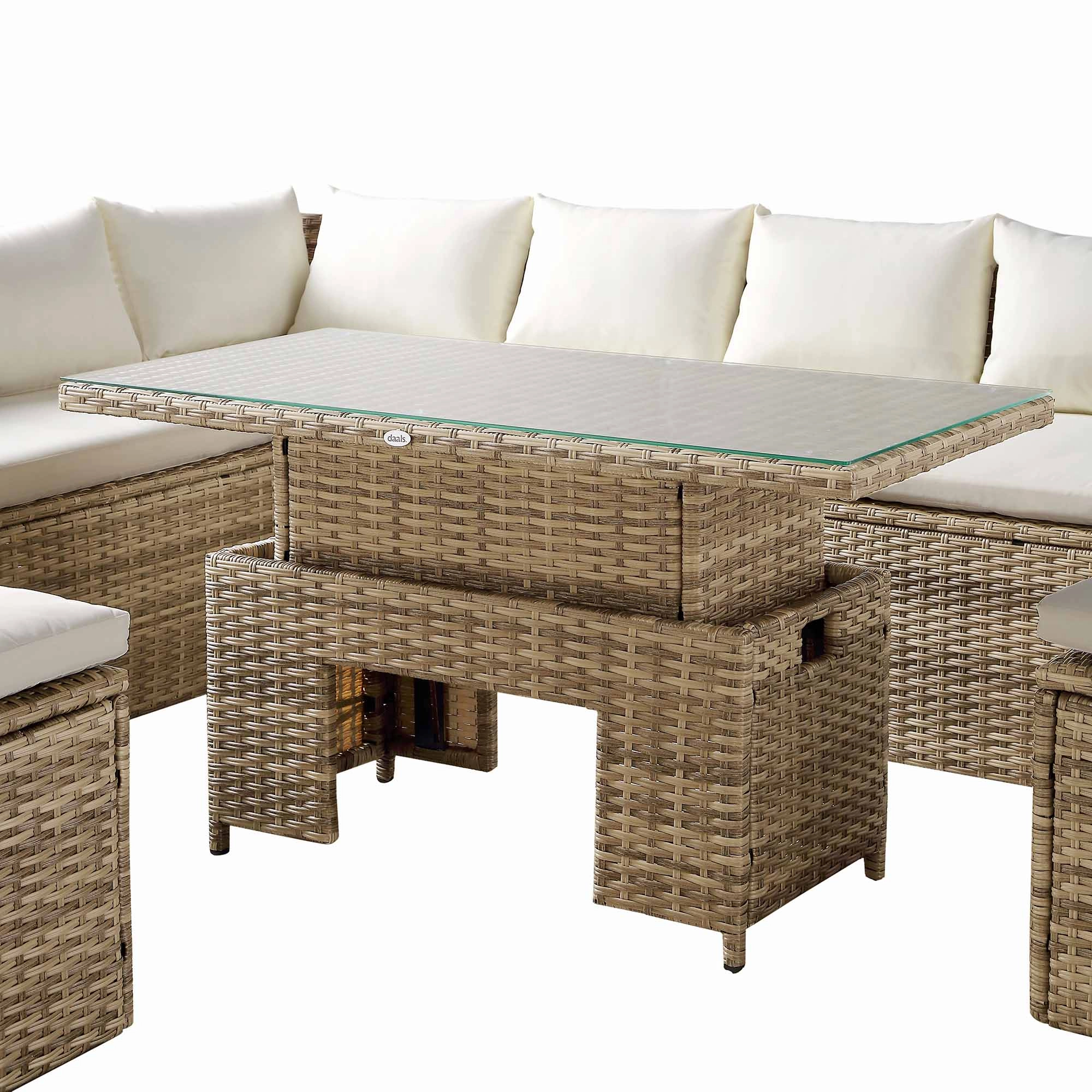 Granchester Rattan Rectangular Corner Dining Sofa Set with Rising Table, Natural