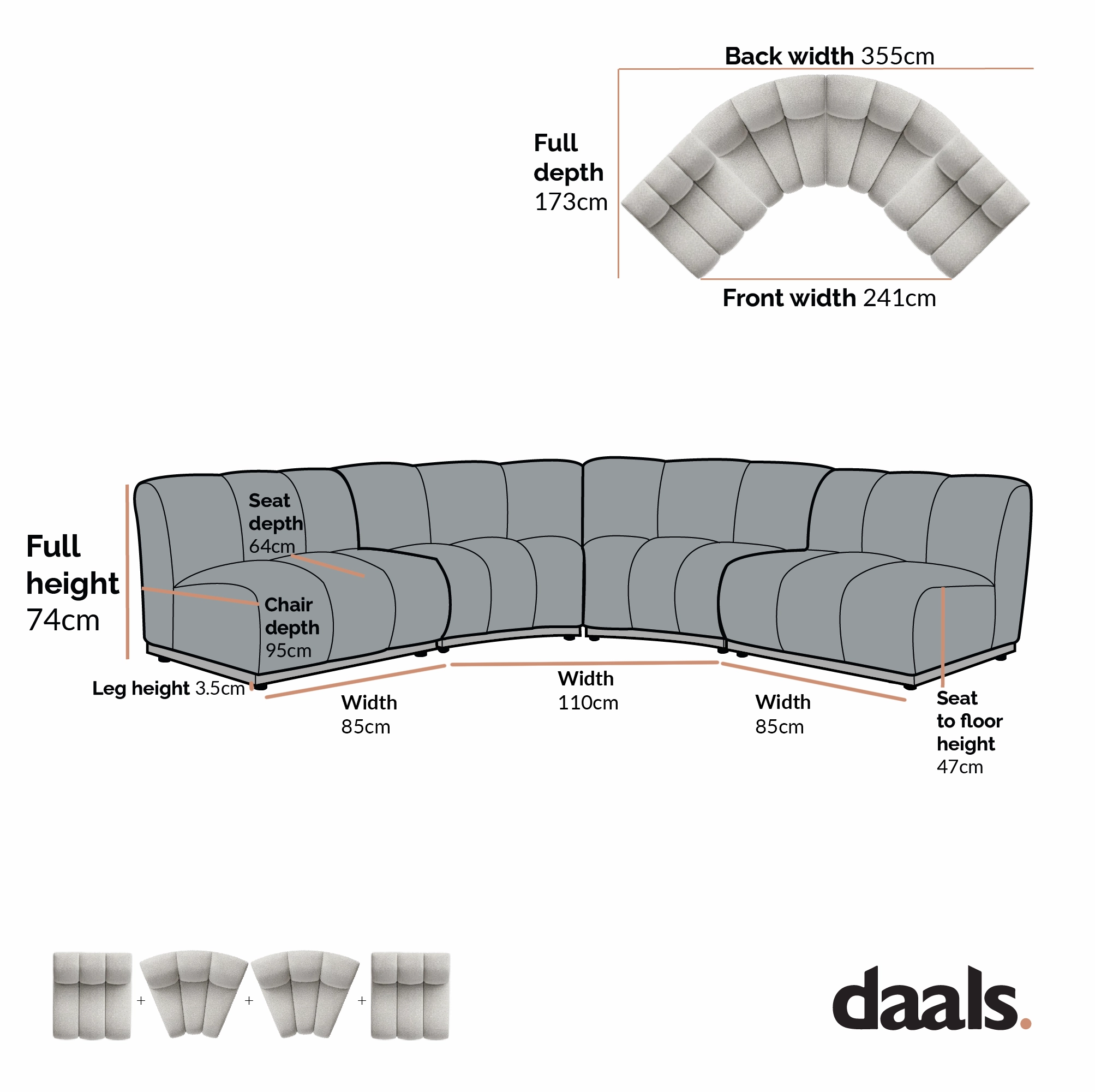 Granvia Ecru Boucle Modular Sofa, 4-Seater Large Corner Sofa