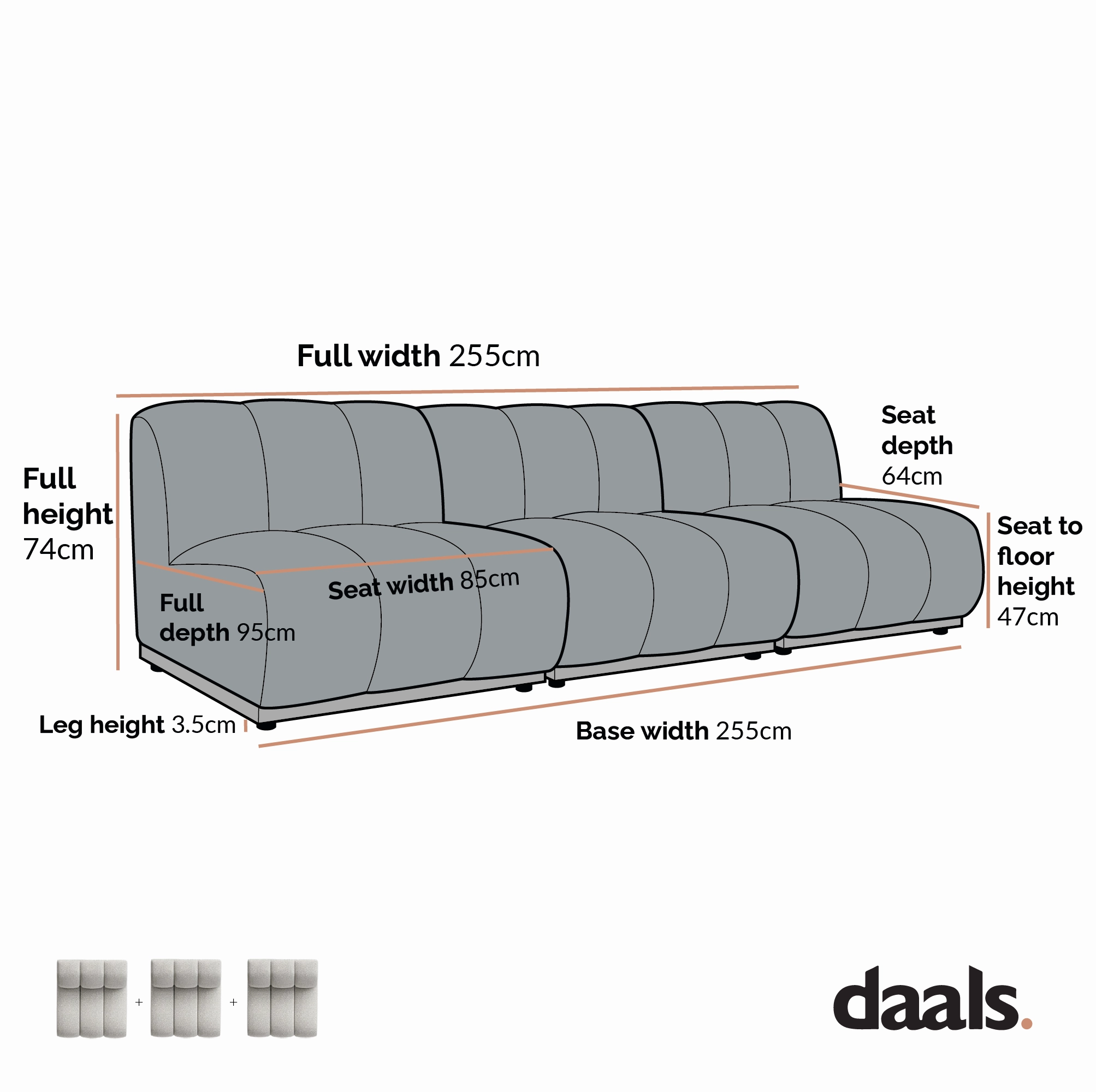 Granvia Moss Green Velvet Modular Sofa, 3-Seater Sofa