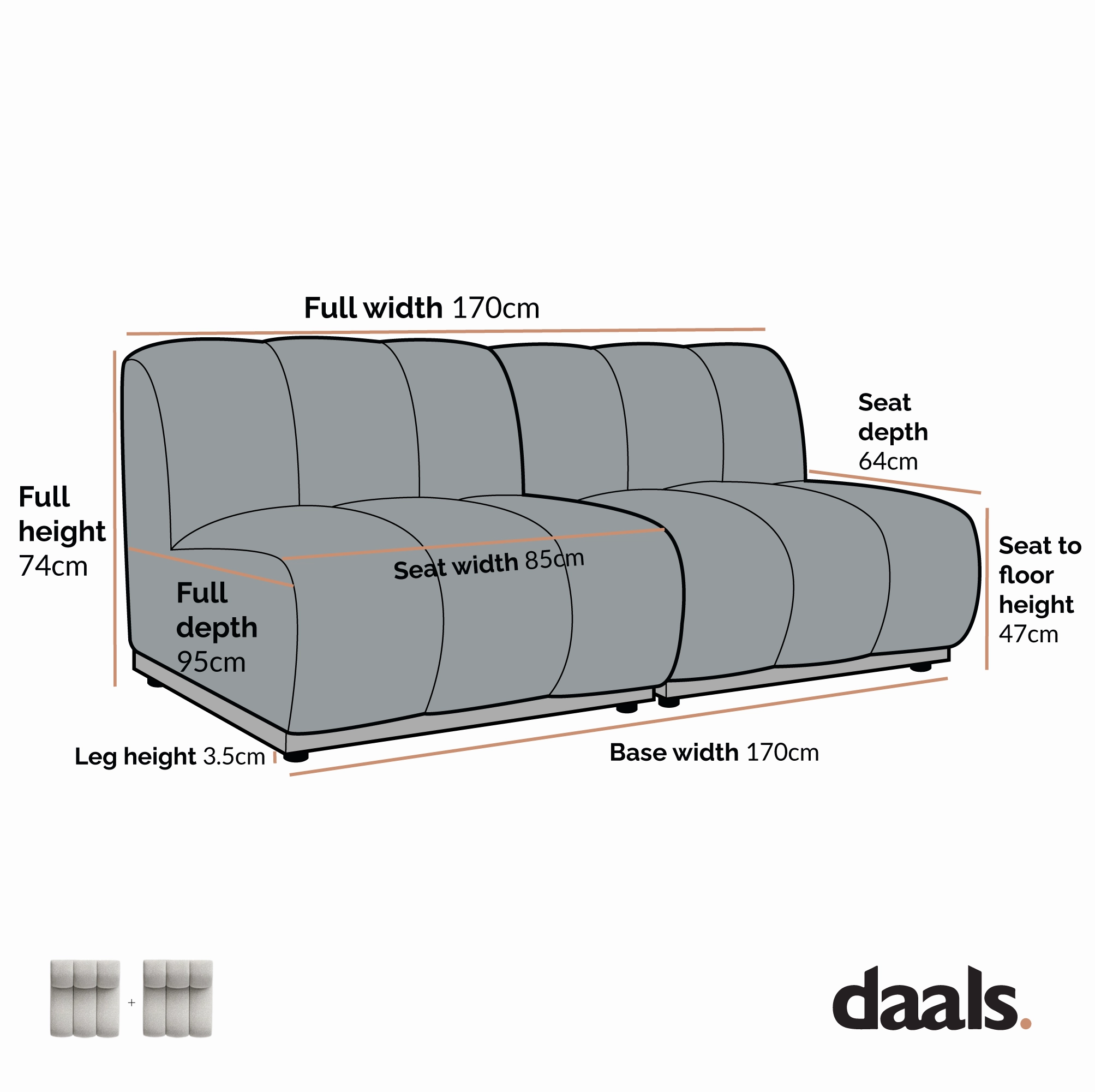 Granvia Taupe Boucle Modular Sofa, 2-Seater Sofa