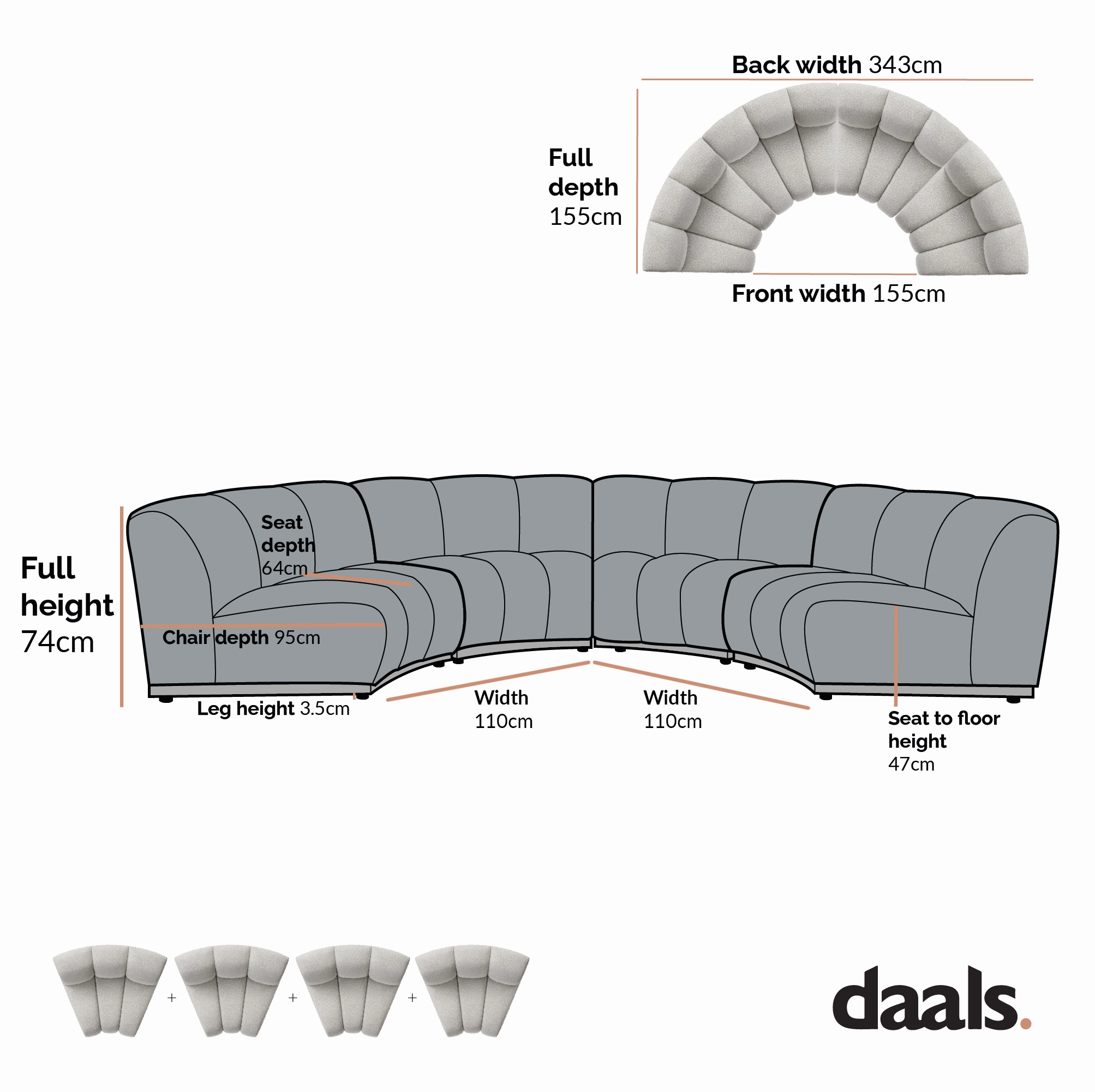 Granvia Taupe Boucle Modular Sofa, 4-Seater Half Circle Sofa