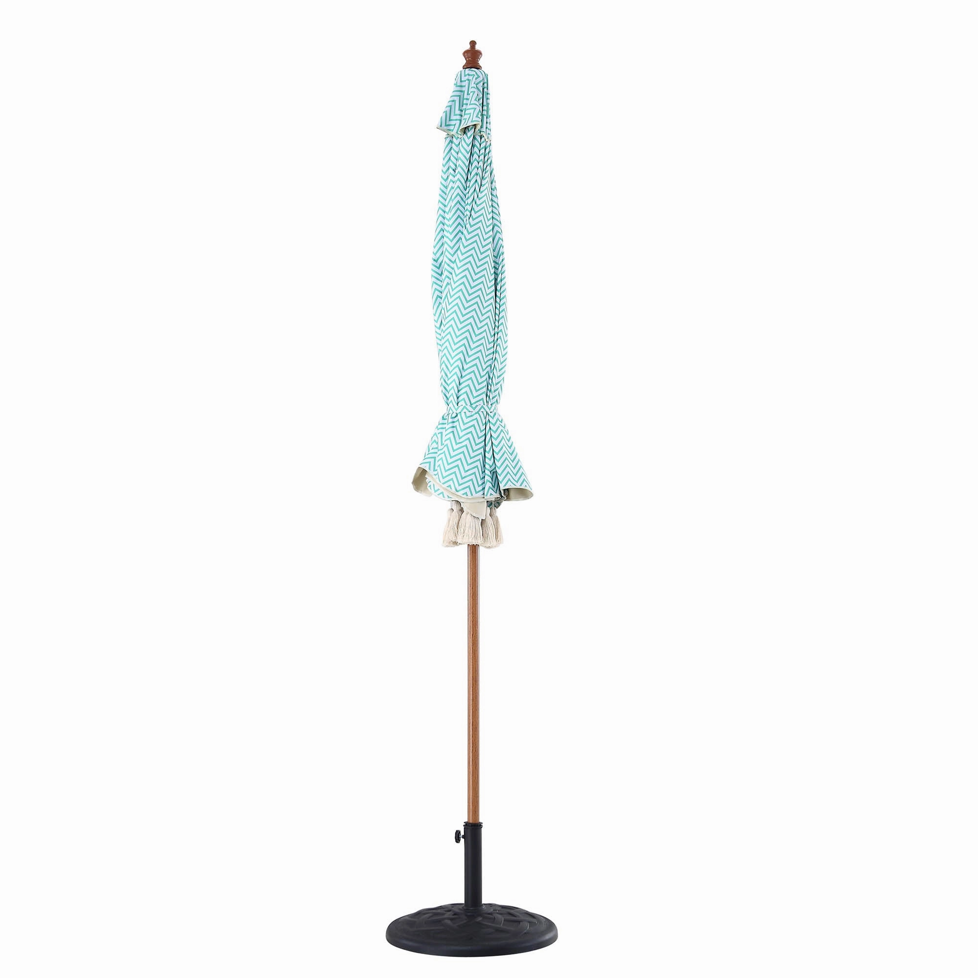 Green Chevron 2.6M Octagonal Tassel Parasol with Aluminium Tilt