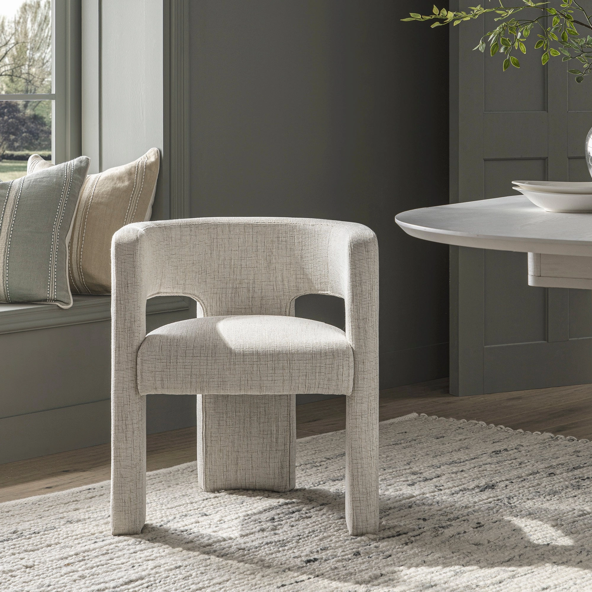 Greenwich Oatmeal & Beige Woven Textured Fabric Dining Chair