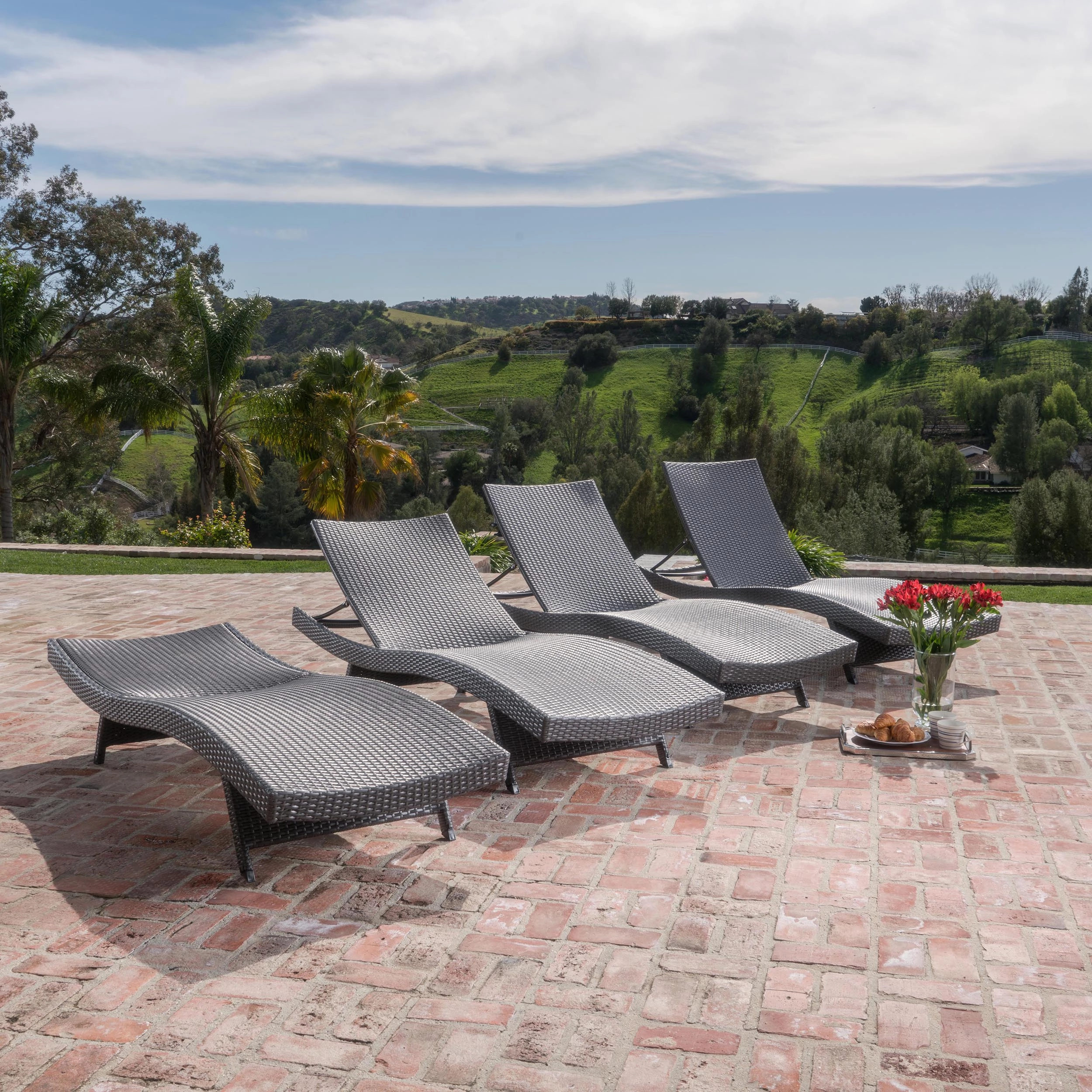 Grey Outdoor Wicker Chaise Lounge Adjustable (Set of 4) - NH862792 patio umbrella, gazebo