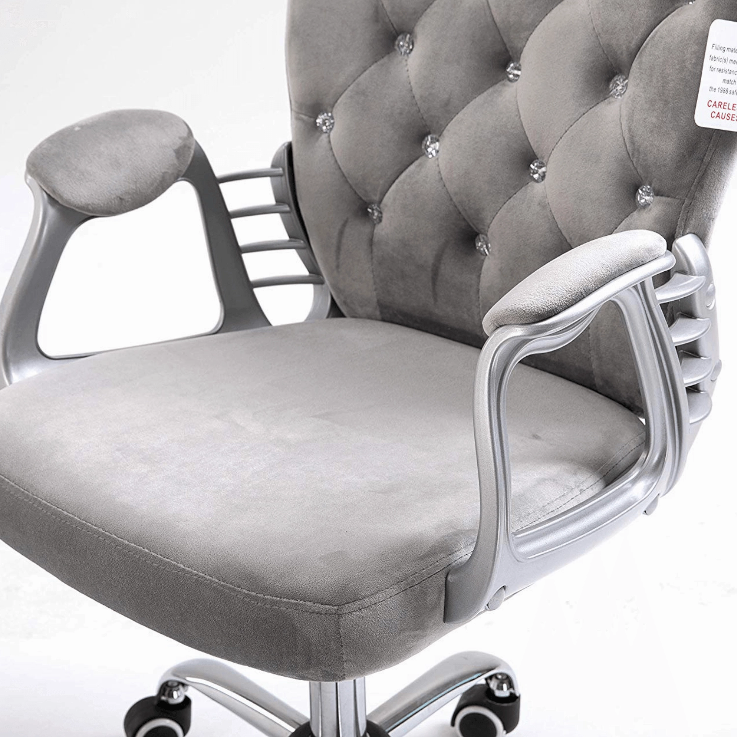 Grey Velvet Chesterfield Mid Back Swivel Chair