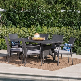 Grey Wicker 7 Piece Rectangular Dining Set - NH565003 outdoor lounge chair, patio sofa