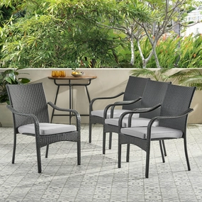 Grey Wicker Stackable Patio Armchairs (Set of 4) - NH454992 outdoor lounge chair, patio sofa