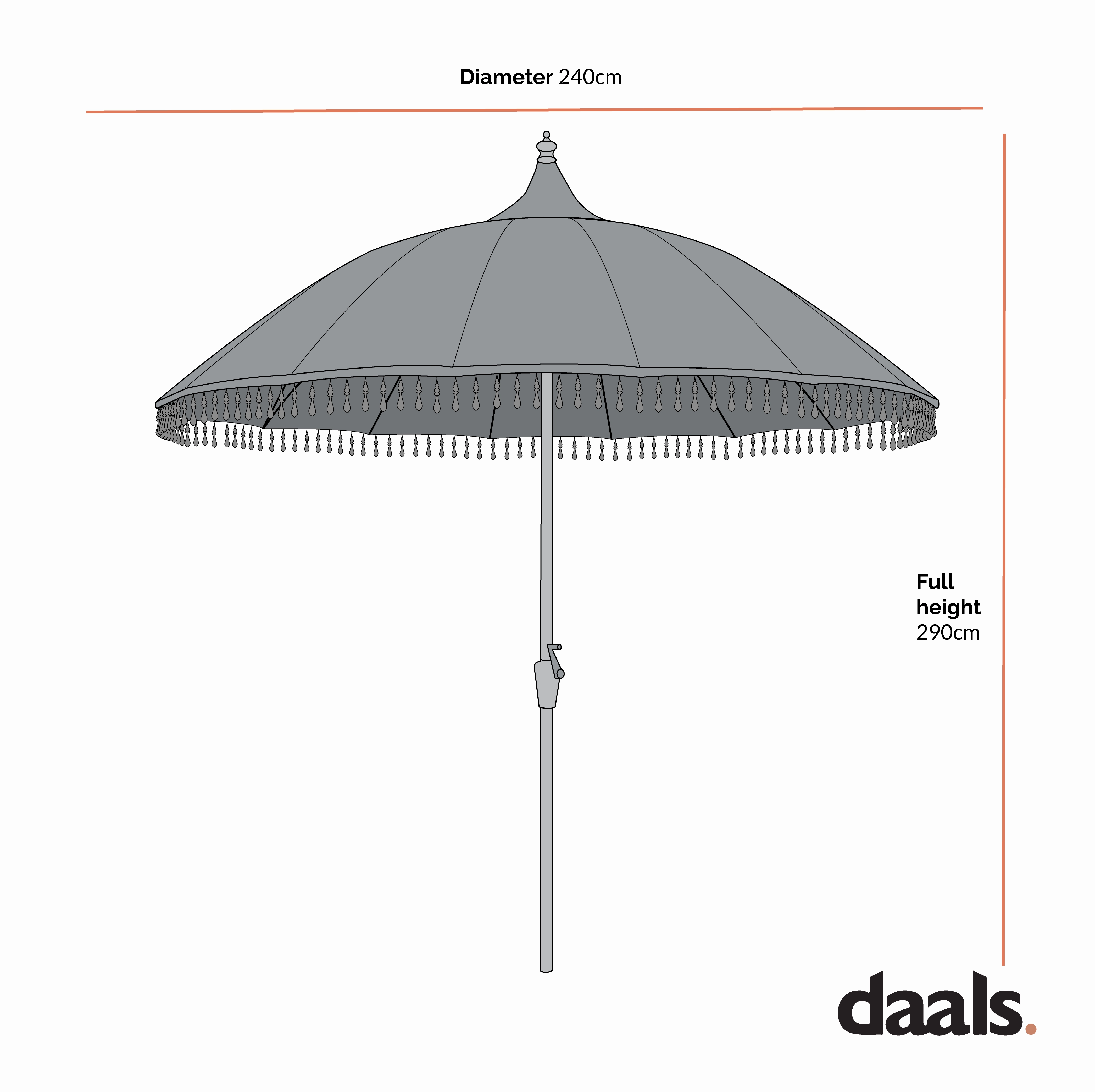 Hacienda 2.4M Light Grey Beaded Carousel Garden Parasol with Fringe Tassels and Aluminium Tilt