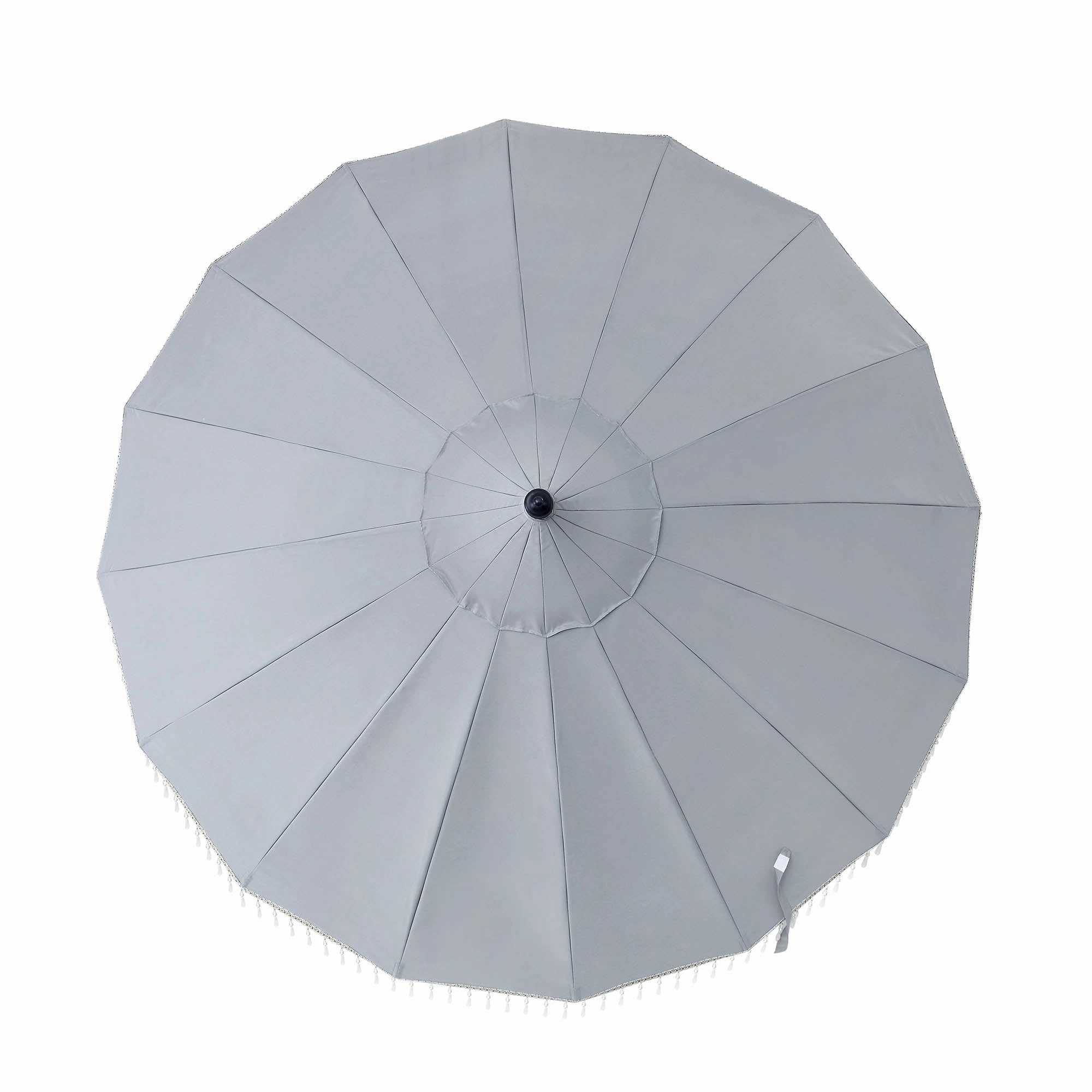 Hacienda 2.4M Light Grey Beaded Carousel Garden Parasol with Fringe Tassels and Aluminium Tilt