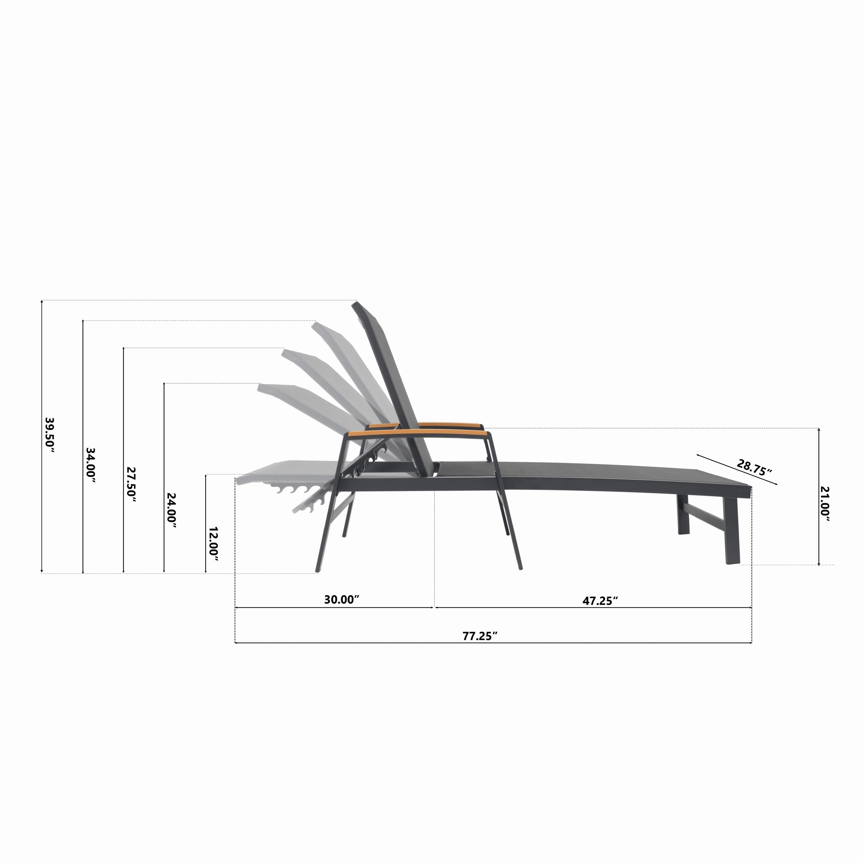 Halload Outdoor Modern Gray Mesh Chaise Lounge