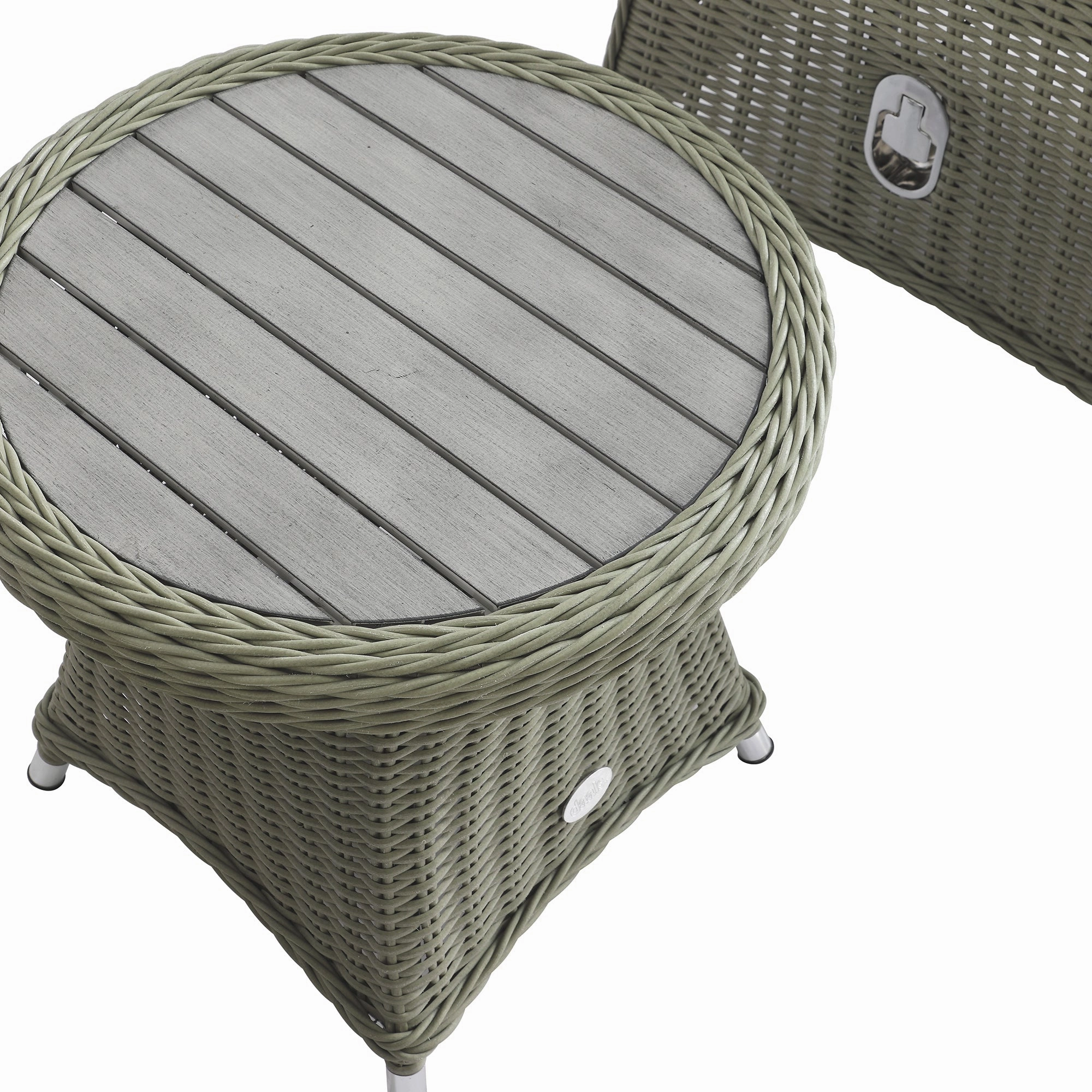 Hampshire 2-Seater Round Wicker Reclining Bistro Set with Stools, Desert Sage