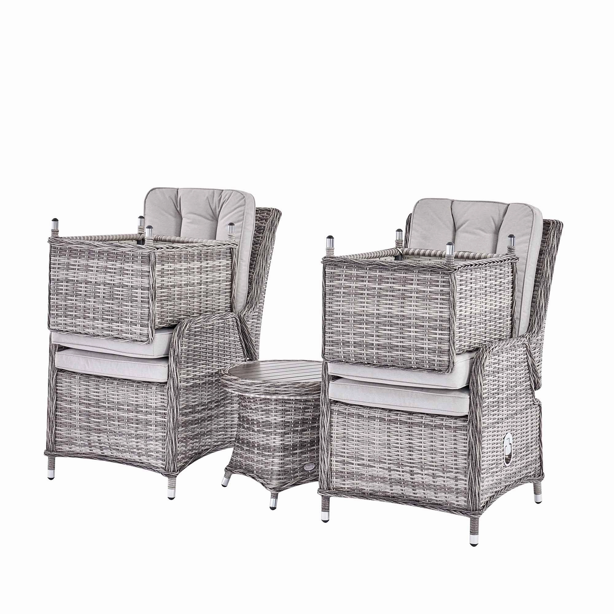 Hampshire 2-Seater Round Wicker Reclining Bistro Set with Stools, Light Grey